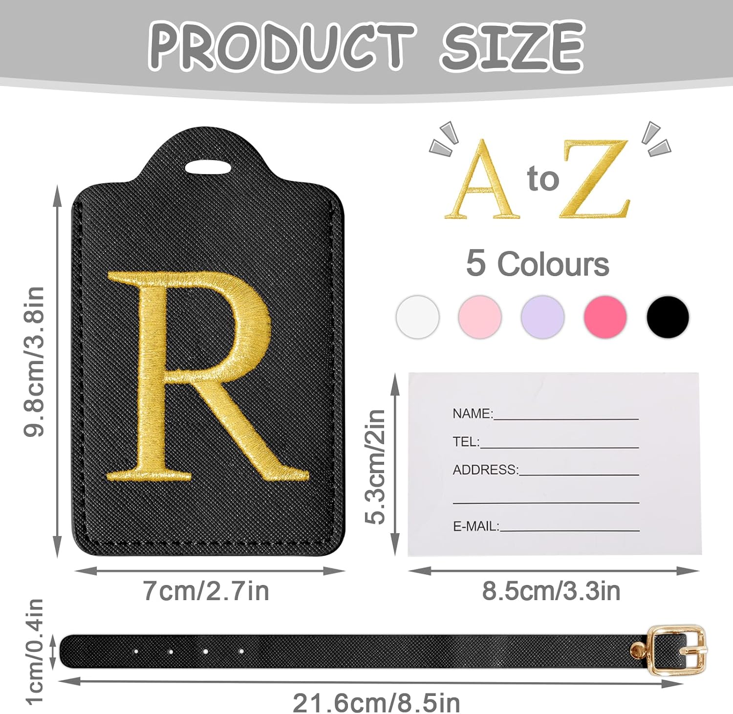 Personalized Initial Luggage Tags for Suitcases, Cute PU Leather Embroidered Letter Travel Luggage