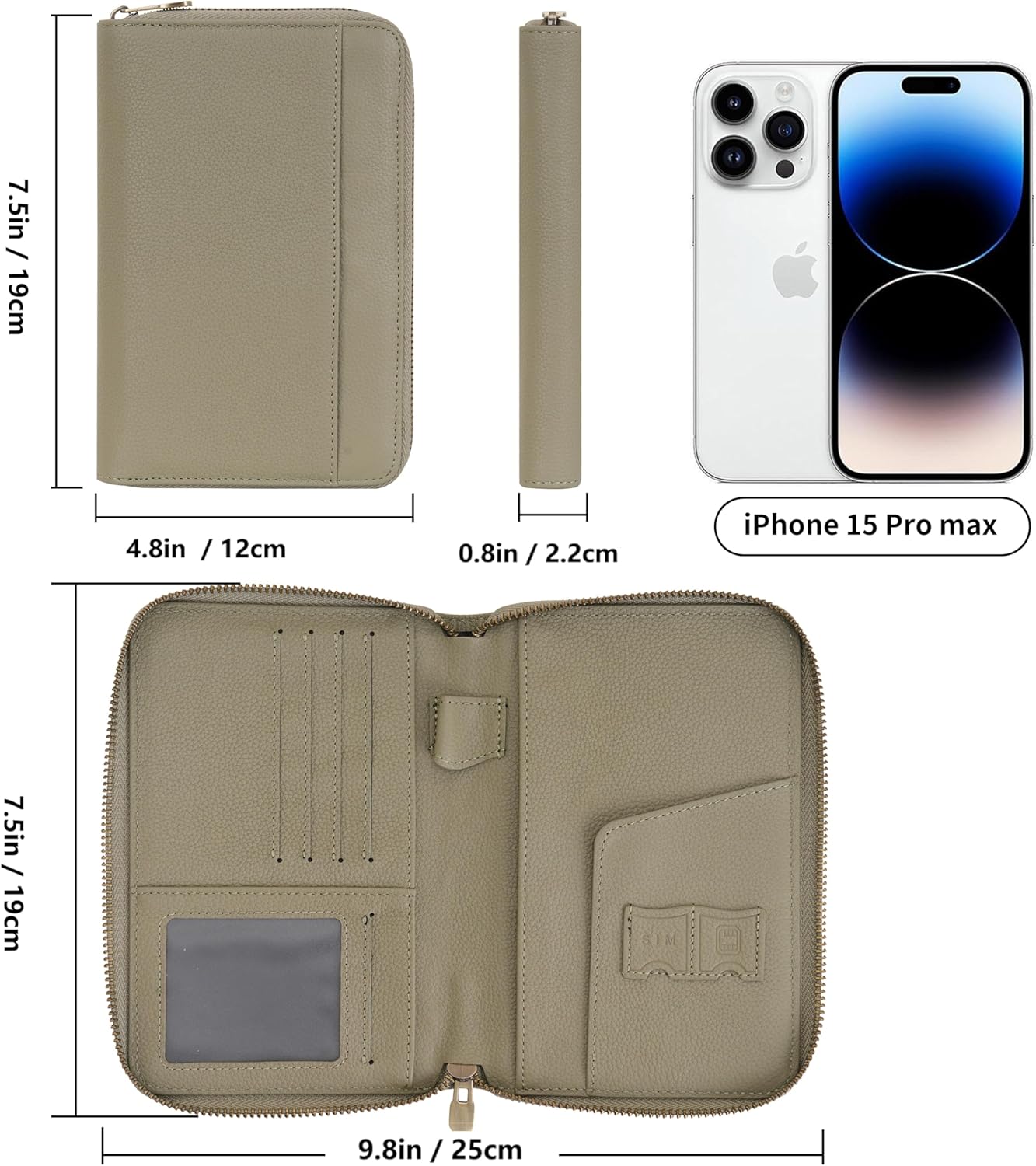 WASON Leather Zipper Travel Passport Wallet Holder RFID Blocking Cover, Passport case Pocket Slot for Card, Cash, ID, Boarding Pass and Ticket for Men, Women and Family Trips (Green)