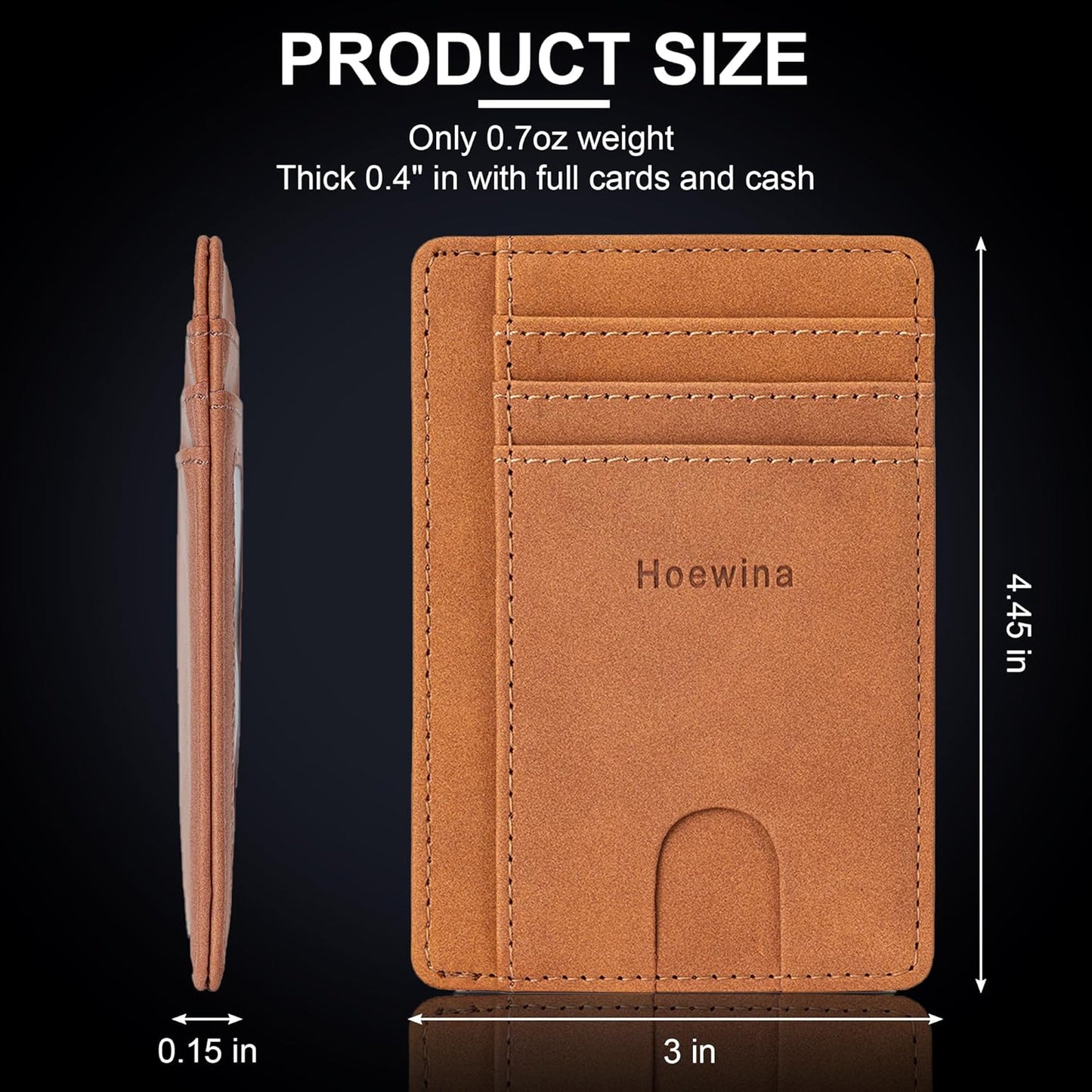 Hoewina Slim Wallet for Men, Credit Card Holder Wallet, Minimalist Design - RFID Blocking Front Pocket Leather Thin Wallet for Men and Women(Mist Coffee)