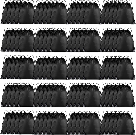 Drawstring Backpack Bulk 100Pcs Cinch Bag,Polyester Drawstring Bags for Gym Beach Sports Short Trip Party(Black)