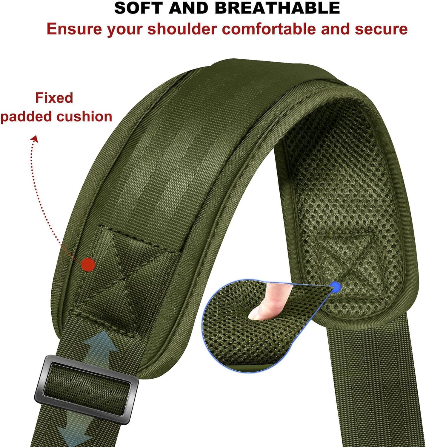 ZINZ Shoulder Strap - 59 Inch Universal Heavy-duty Adjustable Strap with Ultra-thick Fixed Breathable Pad for Laptop, Gym, Camera Bag and More -Army green