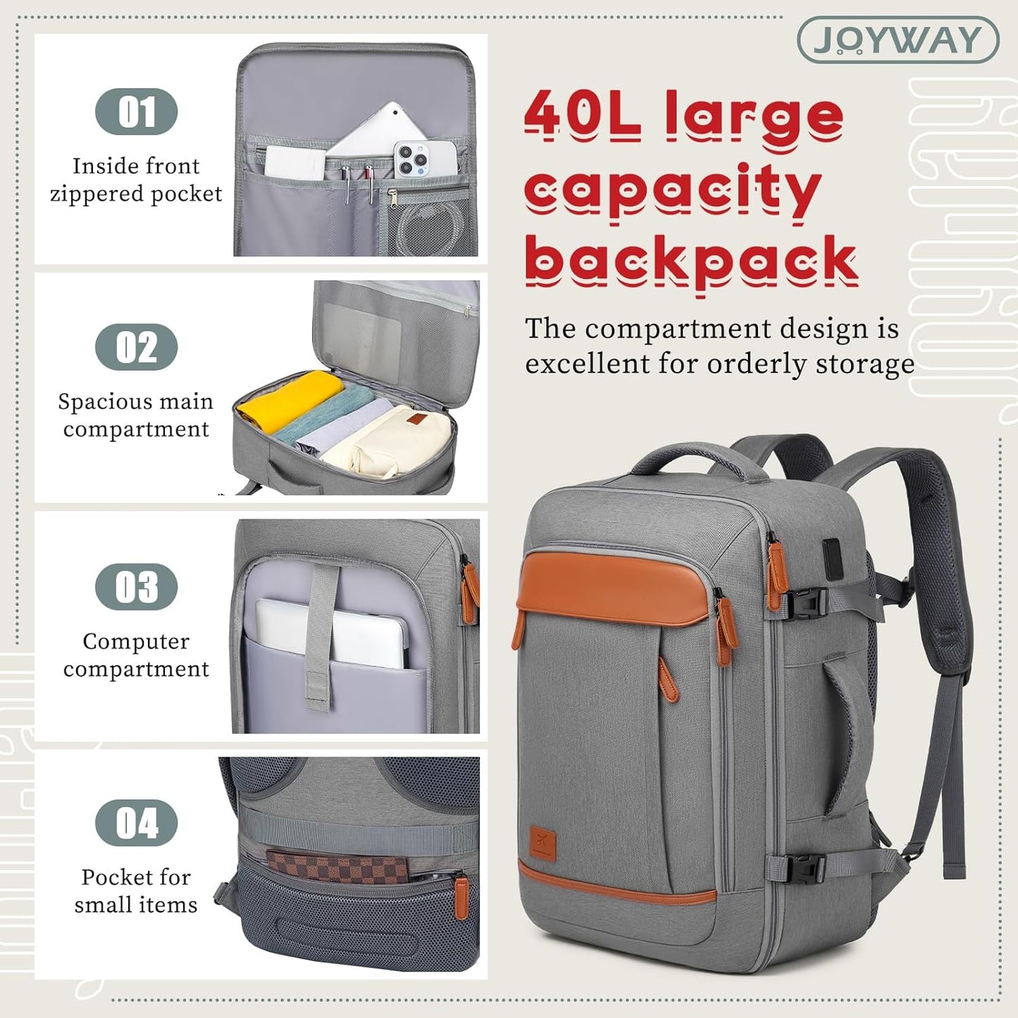 Joyway Expandable Carry on Luggage Sets Airline Approved, Lightweight Hard Shell 20 Inch Carry-on Suitcase with Spinner Wheels, Grey