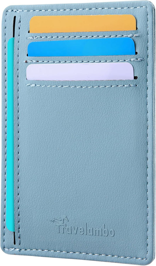 Travelambo Front Pocket Minimalist Leather Slim Wallet RFID Blocking Medium Size