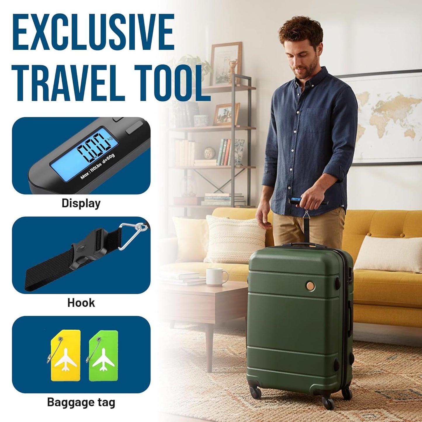 Luggage Scale with Baggage Tags Included Digital HD LCD Display 110 lb/50 kg Capacity Weight
