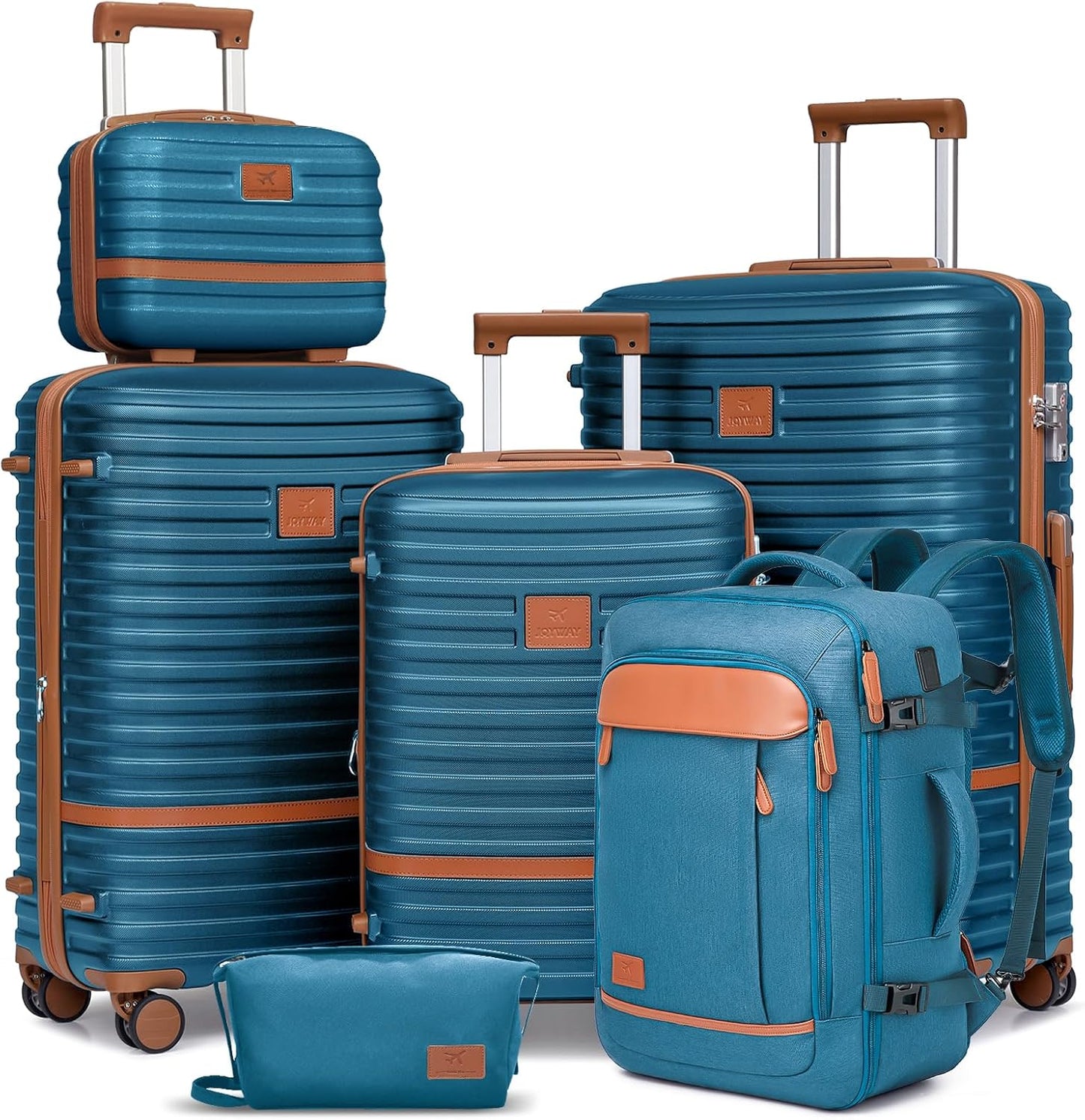 Joyway Expandable Luggage Sets 5 Piece, Lightweight Hard Shell Travel Suitcase Set with Spinner Wheels and TSA Lock, Blue