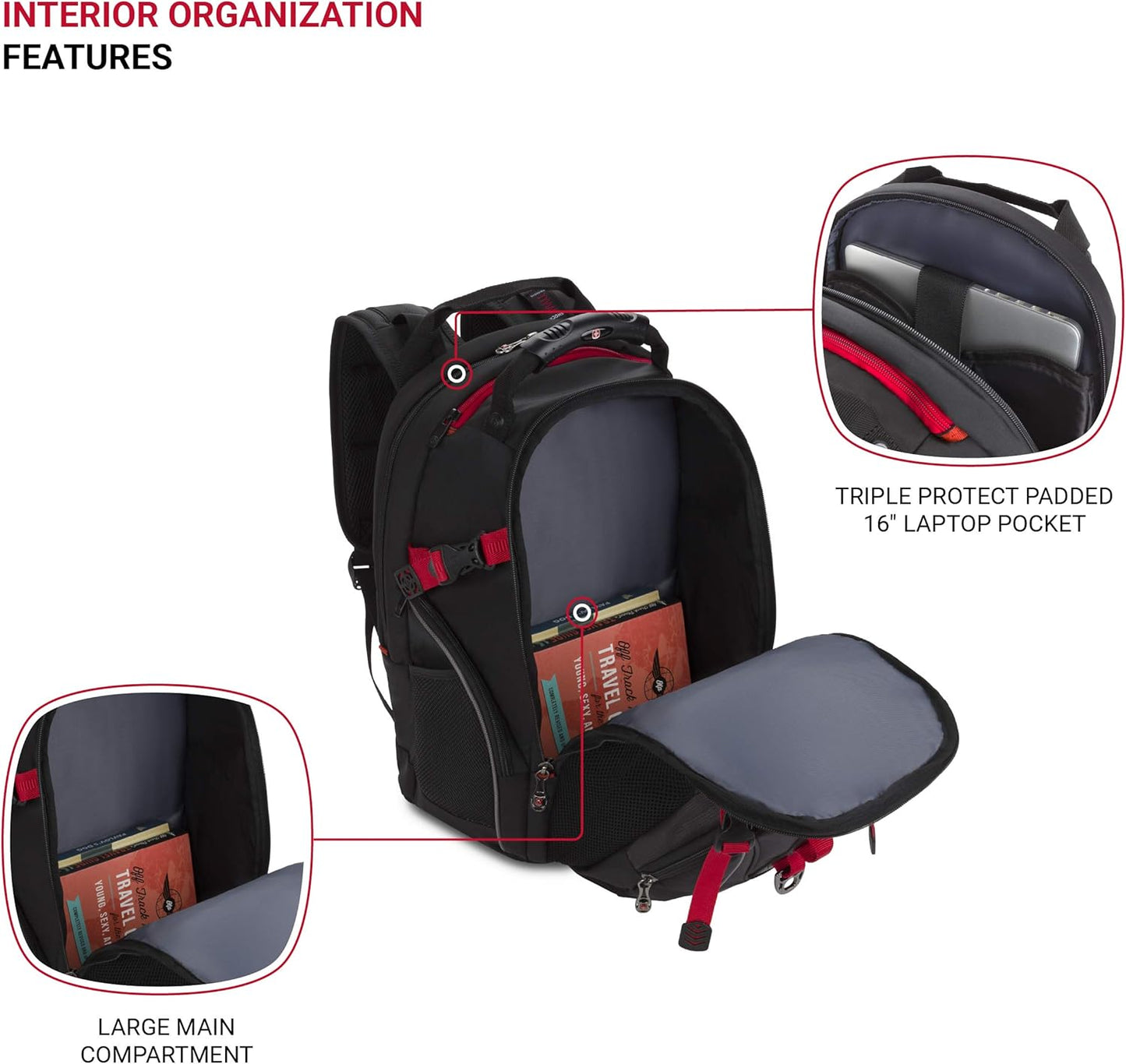 Wenger Maxxum Laptop Backpack, Fits 16 Inch Laptop, Men's and Women's, Black/Red
