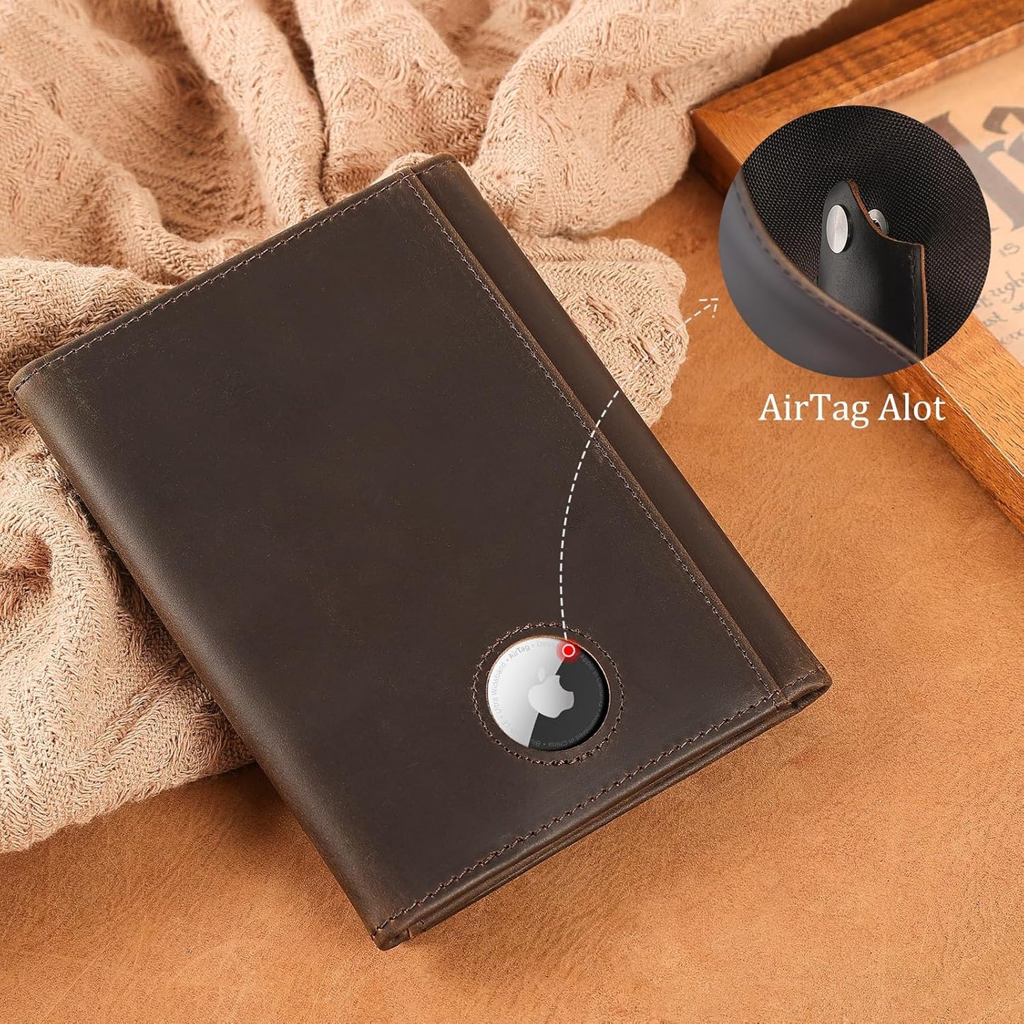 Polare Full Grain Leather Pilot Wallet Passport Holder RFID Blocking Tri-fold Travel Cover Document Organizer for Aviation Professionals (Dark Brown with AirTag Slot)