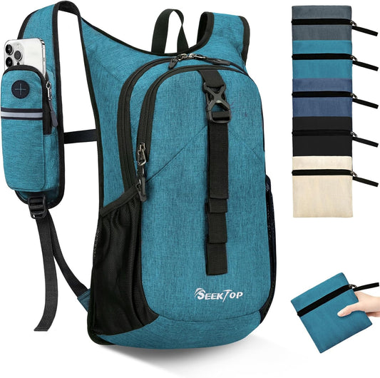 Seektop 15L Small Hiking Backpack for Women Men, Lightweight Hiking Packable Daypack with Phone Pocket for Travel Camping (Teal Blue, 15L)
