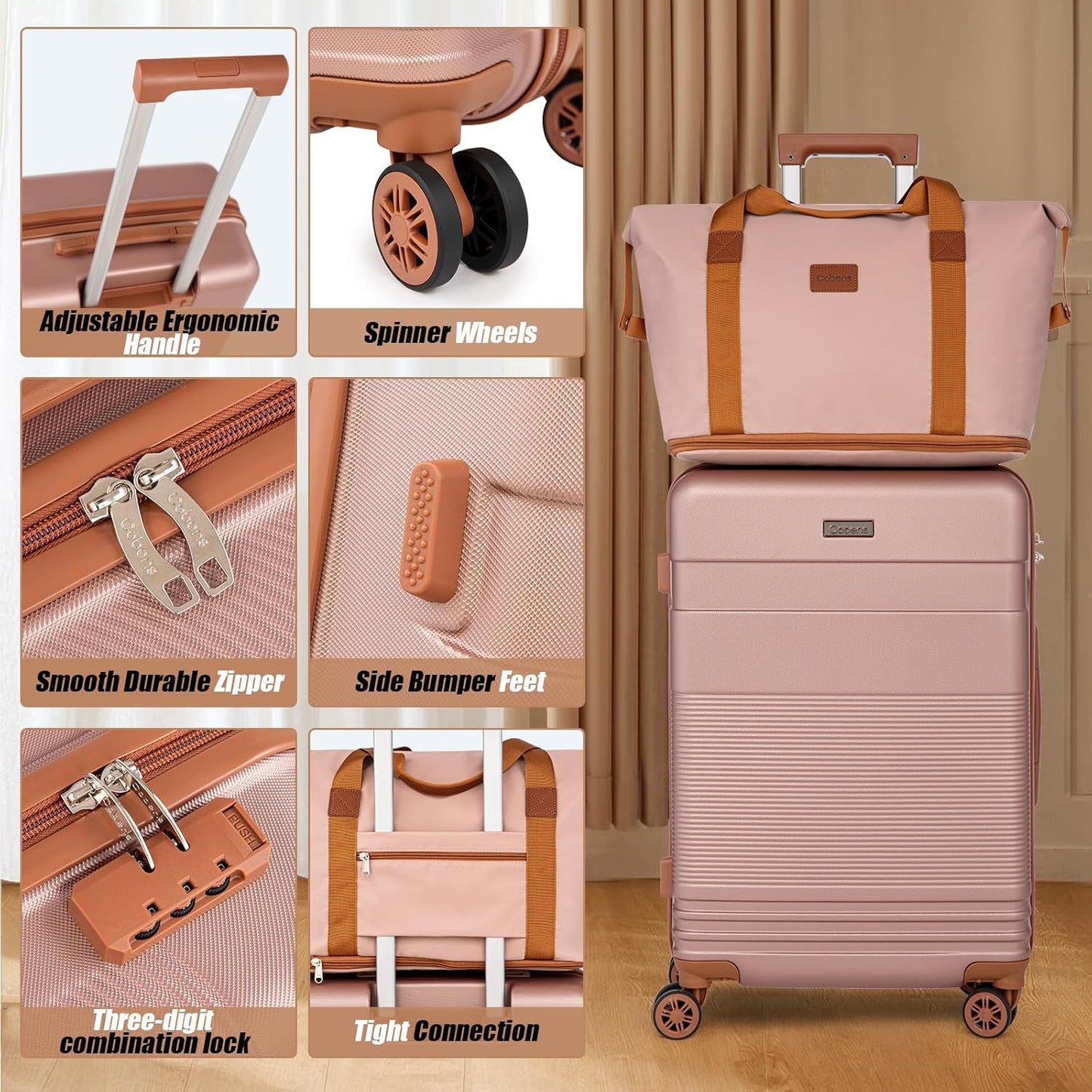Luggage Sets 5 Piece with Spinner Wheels, Lightweight Hardshell Suitcases Set with Lock for Men and Women, Carry on Luggage Travel Set with Durable ABS Hard Case
