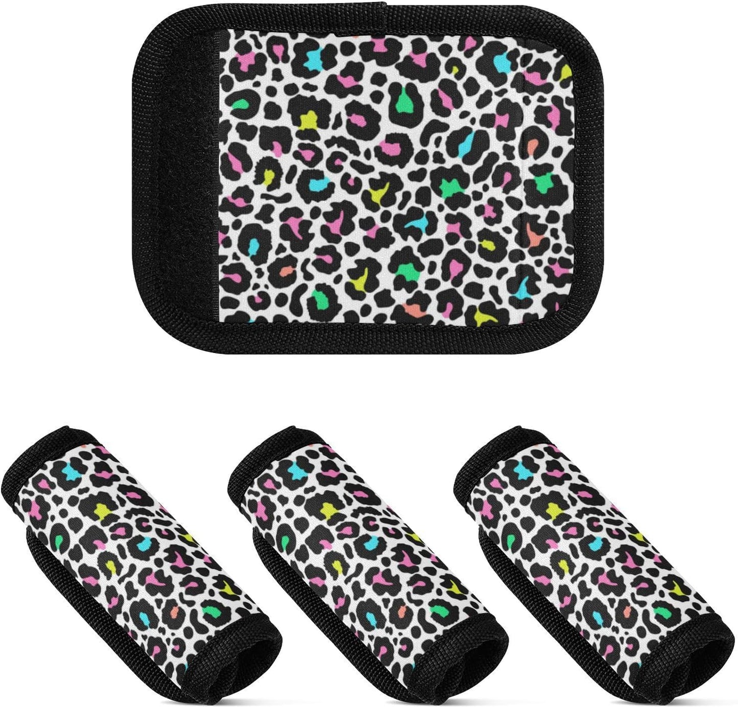 4Pcs Luggage Handle Wrap Suitcase Identifier Handle Covers Tags Soft Travel Bags Luggage Handle Gripper Accessories for Airplane Flying Colorful Leopard Print