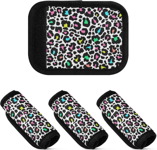 4Pcs Luggage Handle Wrap Suitcase Identifier Handle Covers Tags Soft Travel Bags Luggage Handle Gripper Accessories for Airplane Flying Colorful Leopard Print