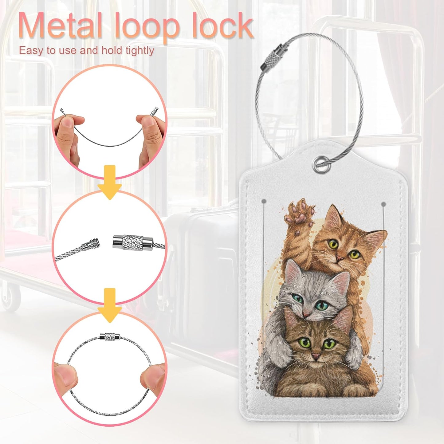 Luggage Tag,Funny Cats Luggage Tags for Suitcases with Privacy Name Id Card PU Leather Luggage Tags for Women/Men Travel