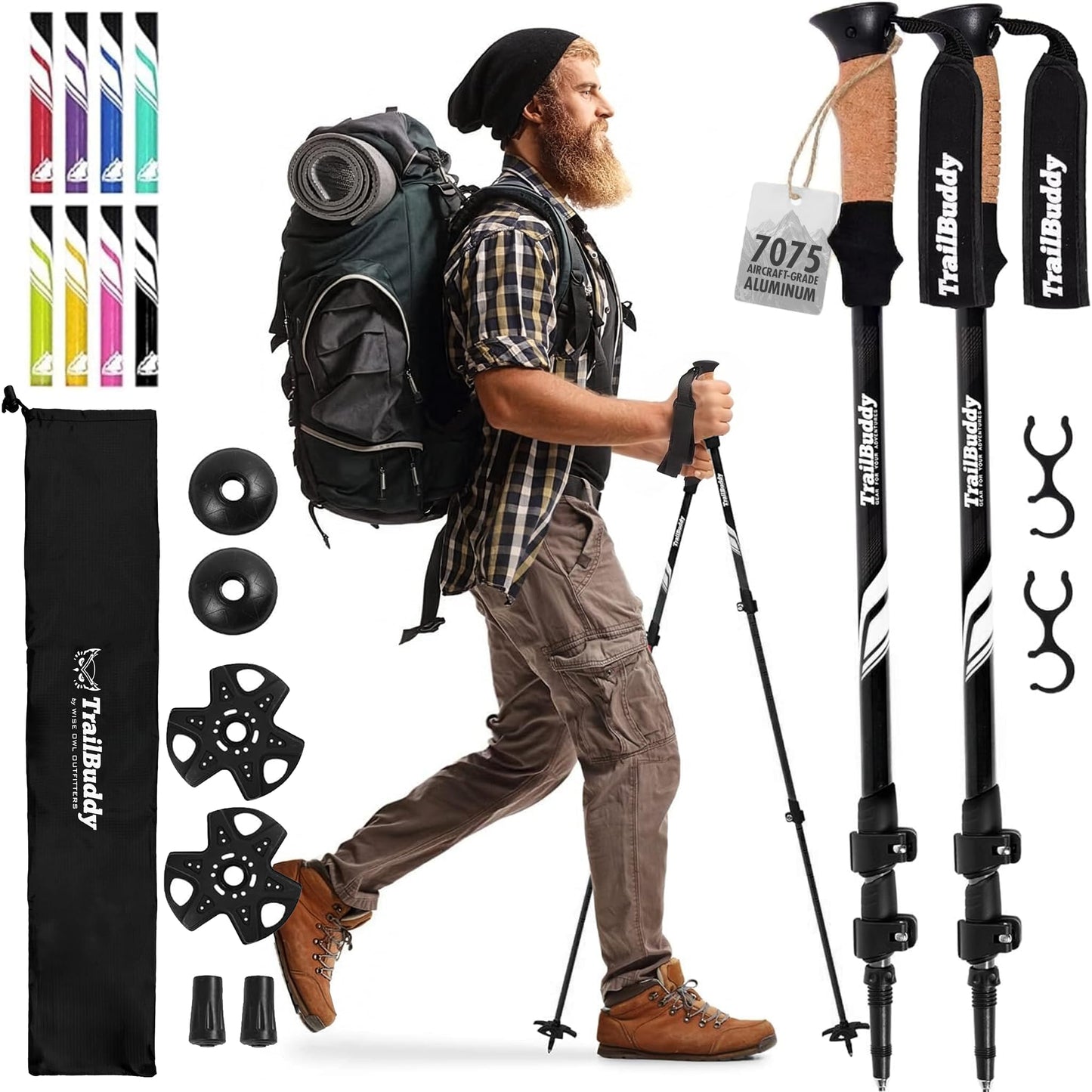 TrailBuddy Trekking Poles – Lightweight 7075 Aluminum Hiking Poles for Women, Men & Seniors