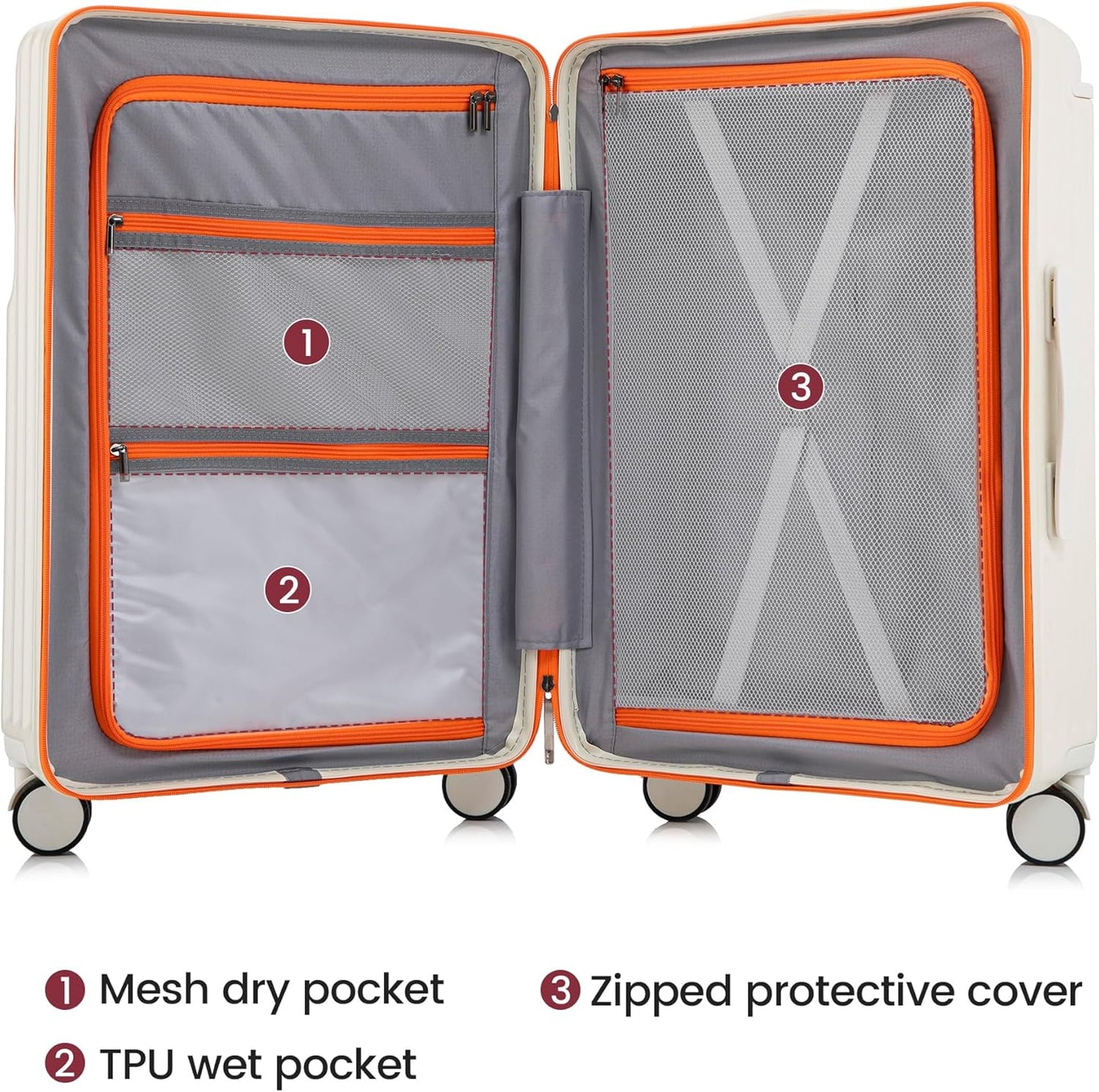 20 Inch Carry On Luggage with Spinner Wheels,PC Hard Shell Suitcase with USB Port,Lightweight Travel Luggage Airline Approved for Men Women, White
