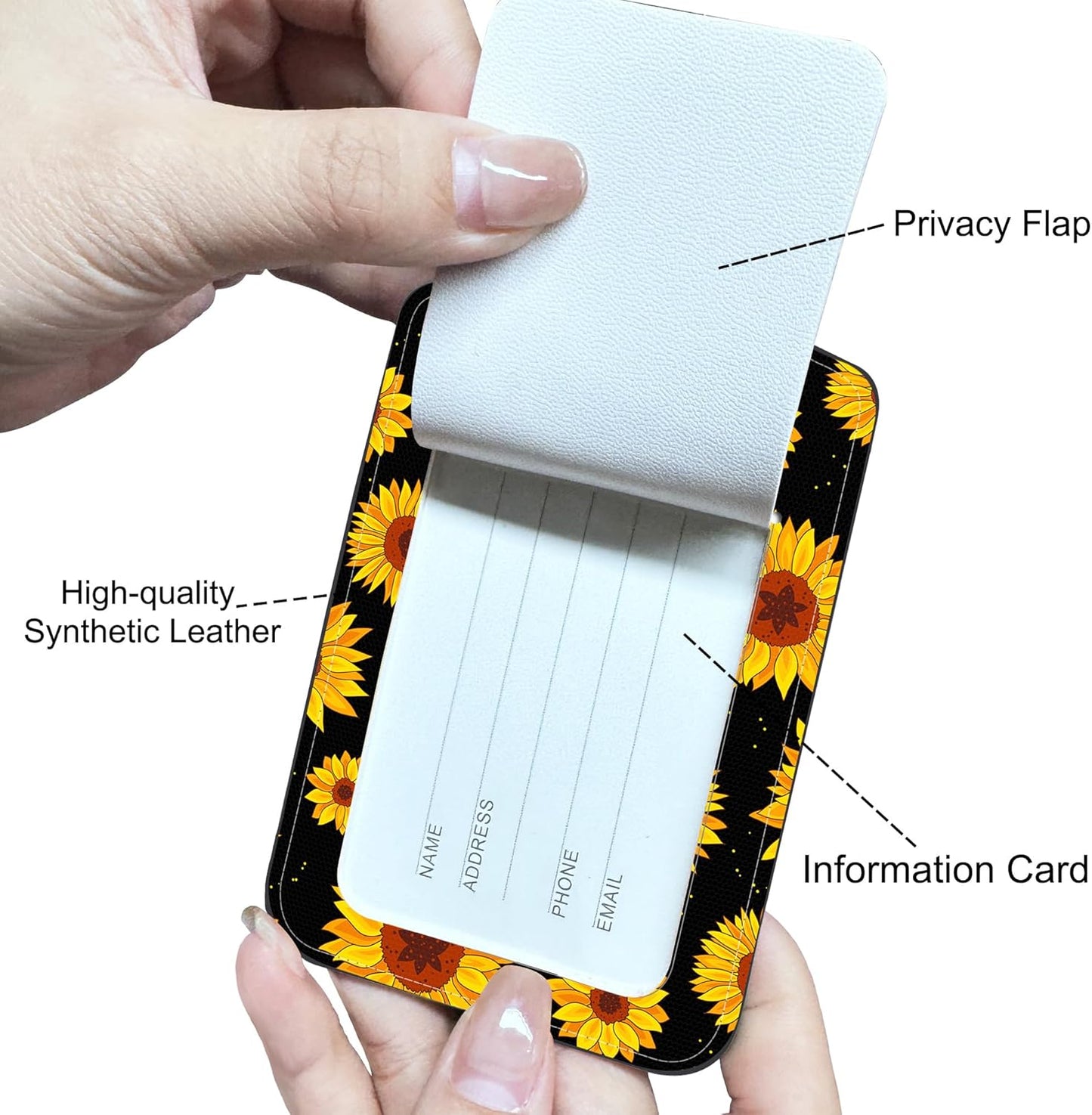 Sunflowers Luggage Tags Set of 2 Blooming Sunflower PU Leather Travel Baggage Tags with Privacy Cover and Stainless Steel Loop for Teens Adults Travel Bag Suitcase