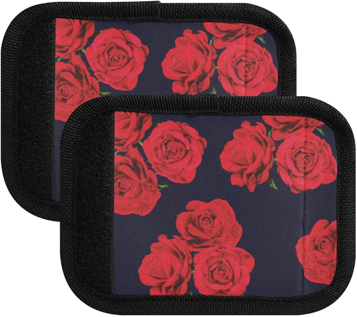4Pcs Luggage Handle Wrap Suitcase Identifier Handle Covers Tags Soft Travel Bags Luggage Handle Gripper Accessories for Airplane Flying Red Roses Black