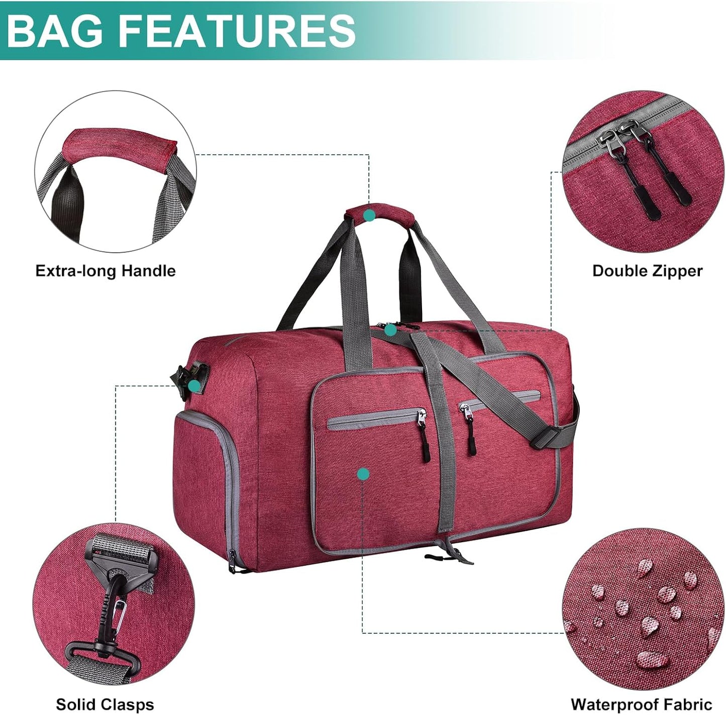 Dimayar 85L Travel Duffle Bag for Men Women - Foldable Duffel Bag with Shoes Compartment - Overnight Bags Waterproof & Tear Resistant(Red)