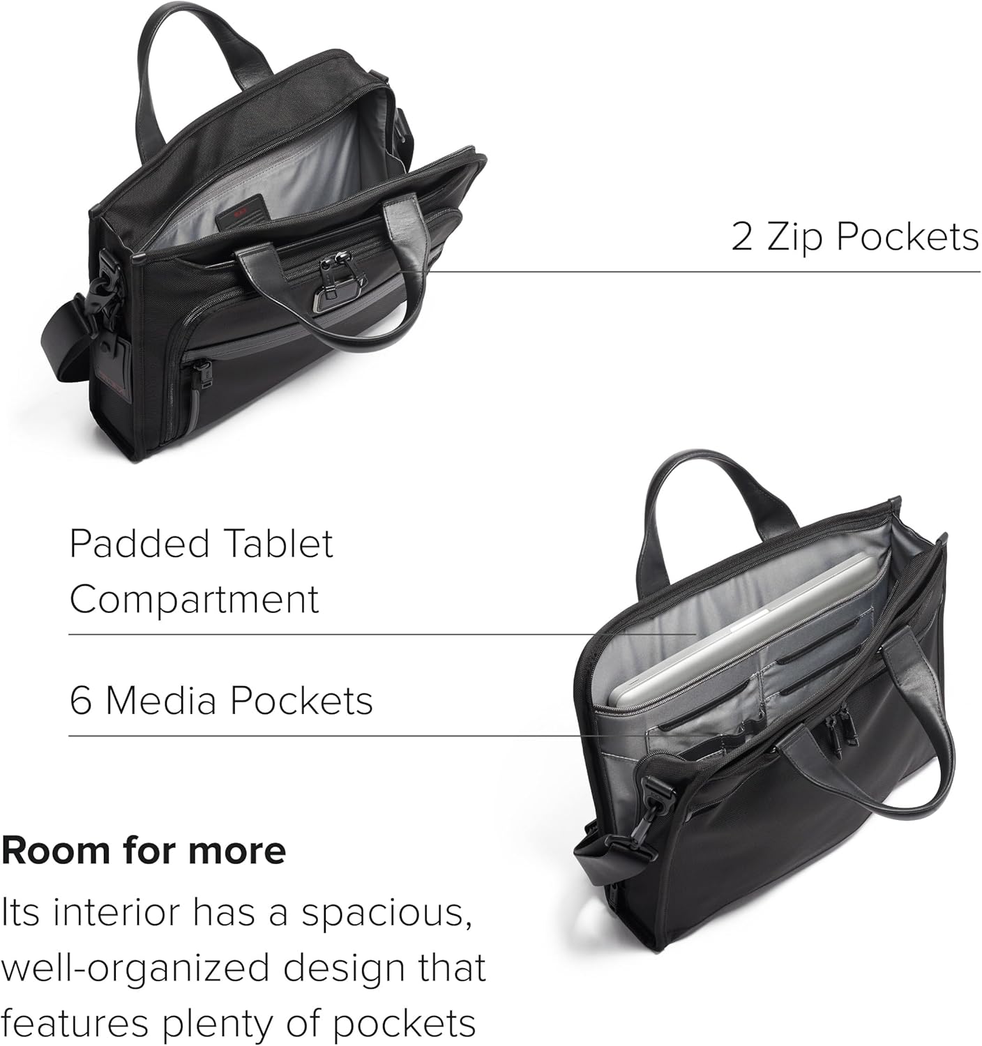 TUMI - Alpha Slim Deluxe Portfolio - Men's Compact Travel & Office Briefcase - Laptop and Tablet Bag - Black