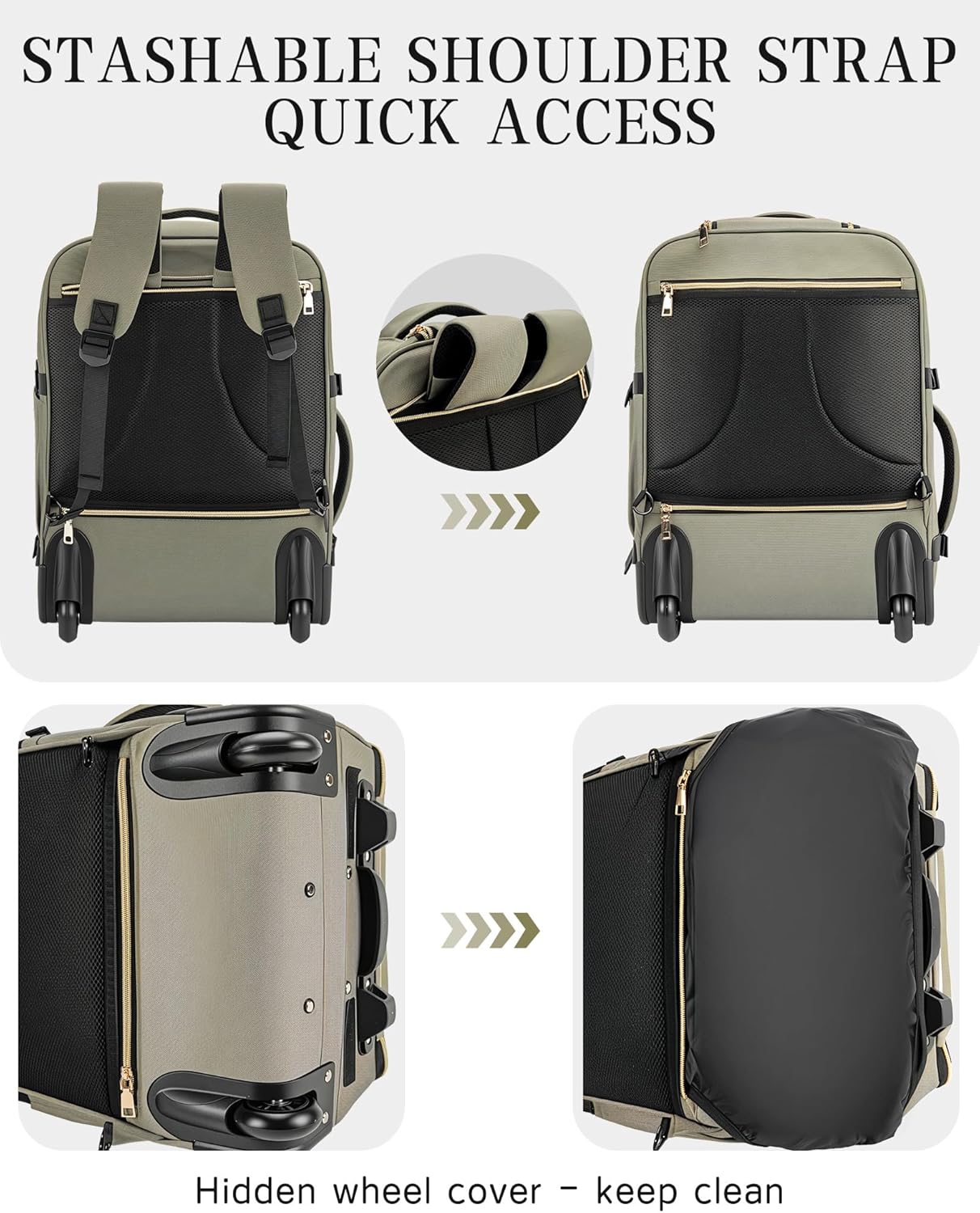 Carry On Backpack with Wheels for Adults, Airline Approved Rolling Backpack for Women, Foldable Bottom Travel Laptop Backpack