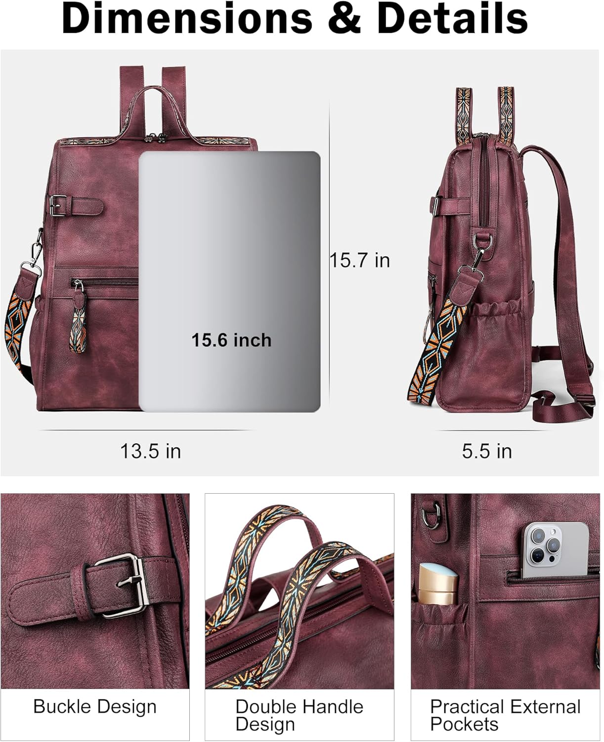 FADEON Leather Laptop Backpack for Women, Designer Ladies Work Travel Computer Backpack with Laptop