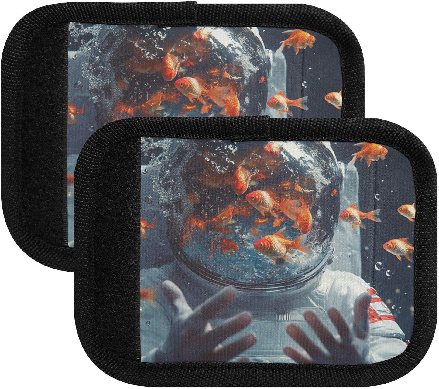 Astronaut Goldfishes Black 2 Pack Luggage Handle Wraps Covers for Suitcase Identifiers Bag Tags Travel Accessories