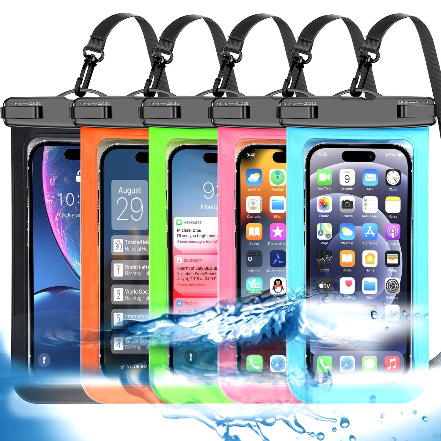 Famoby 5 Pack Multicolor Waterproof Phone Pouch, Cell Phone Case Dry Bag,Protection Level: