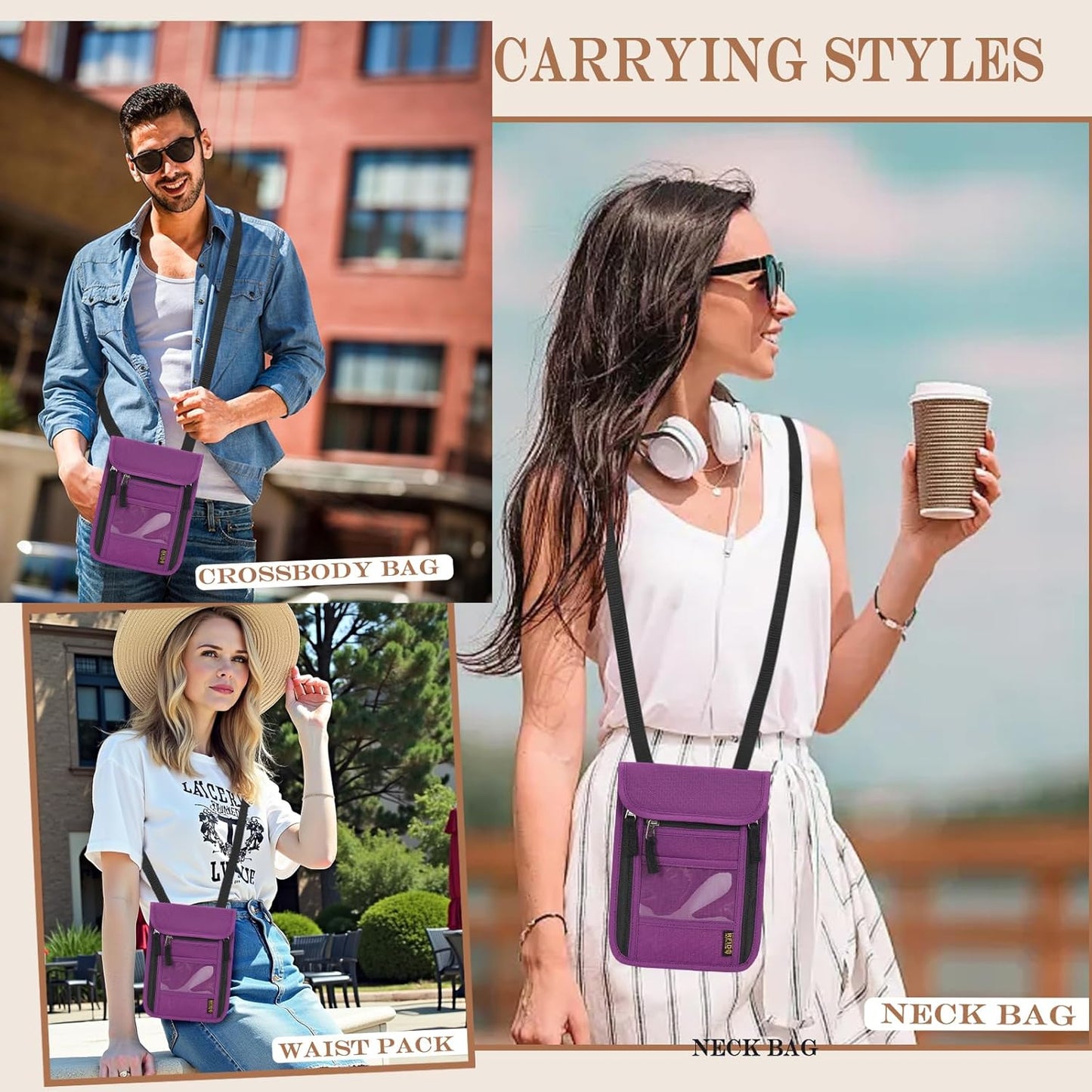 Passport Holder for Travel, Neck Pouch Travel Wallet With RFID Blocking, Waterproof Lightweight