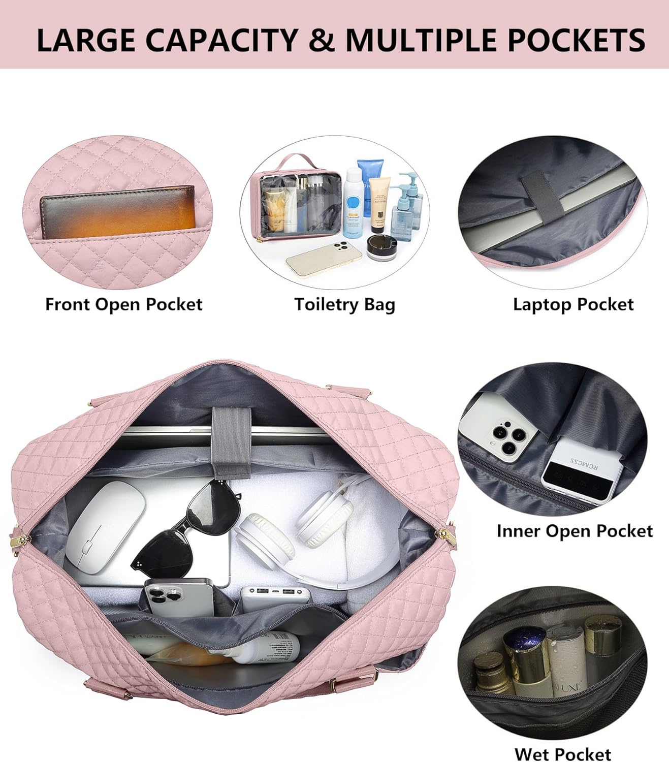 Weekender Duffle Bags for Women - Travel Duffel with Shoe Compartment, Carry On Overnight Bag, Gym