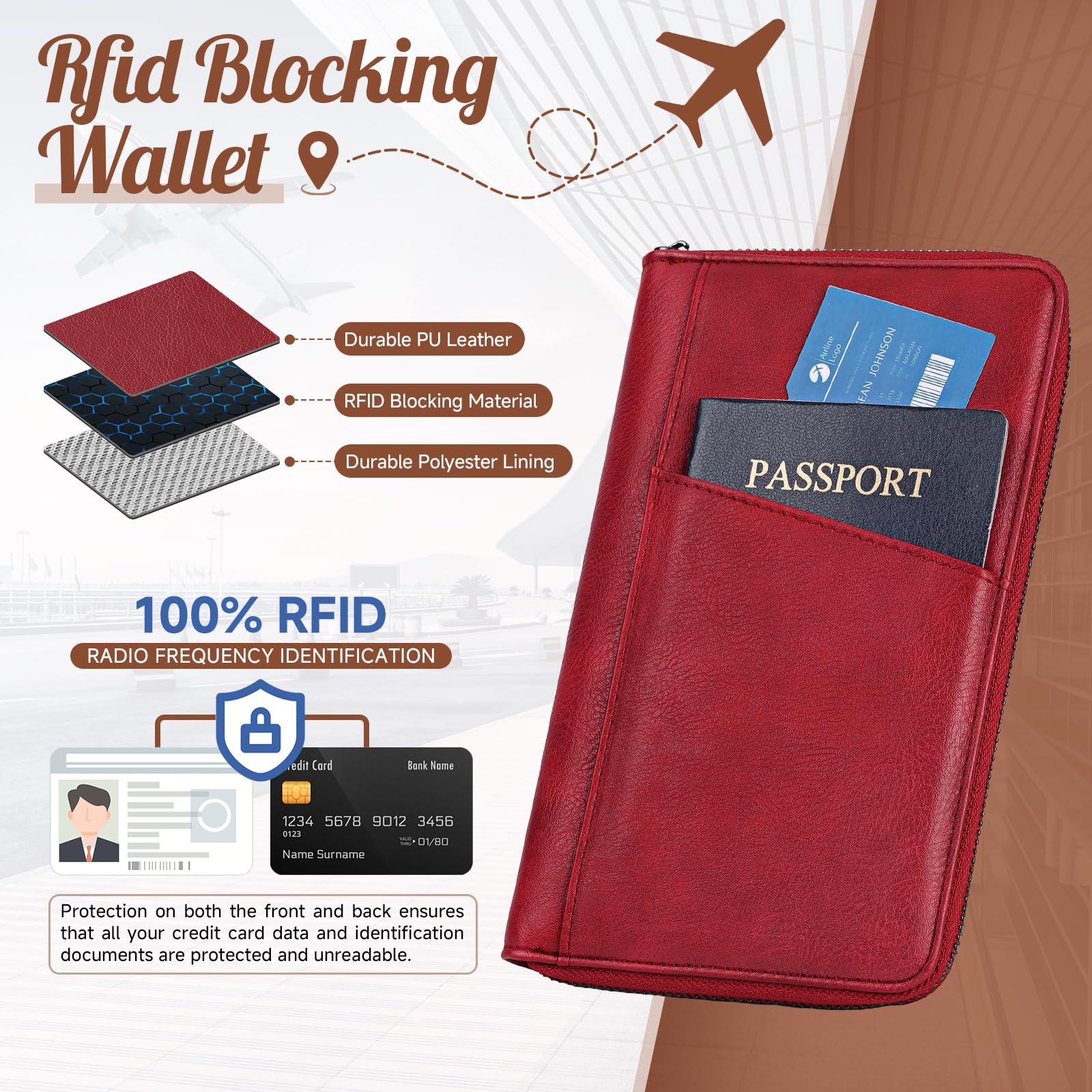 Likesing Family Passport Holder for 5, RFID Multiple Passport Holder-Brown