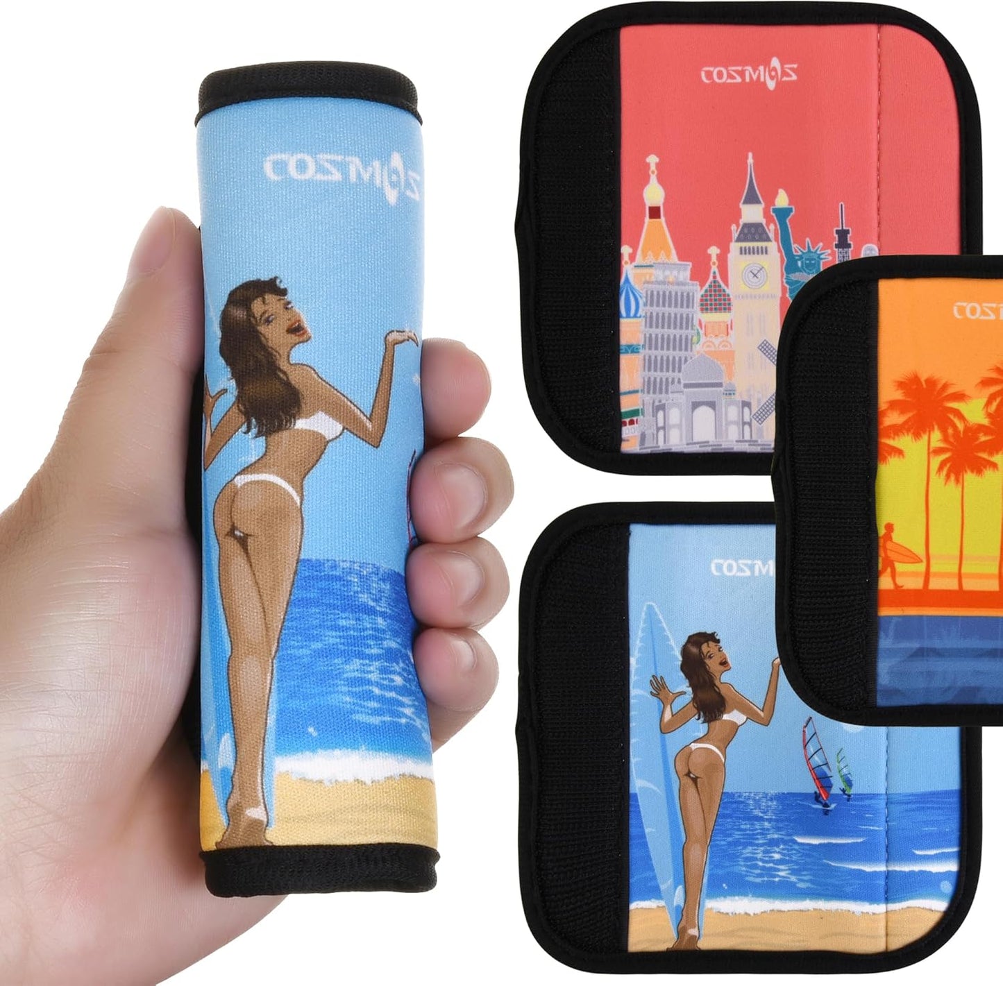 Cosmos 5 Pcs Luggage Handle Wraps Soft Neoprene Grip Handle Cover Detachable Luggage Identifier for Luggage Suitcase Travel Bag Trolley Case Travel Accessories (Summer Sun Pattern (5 Pcs))