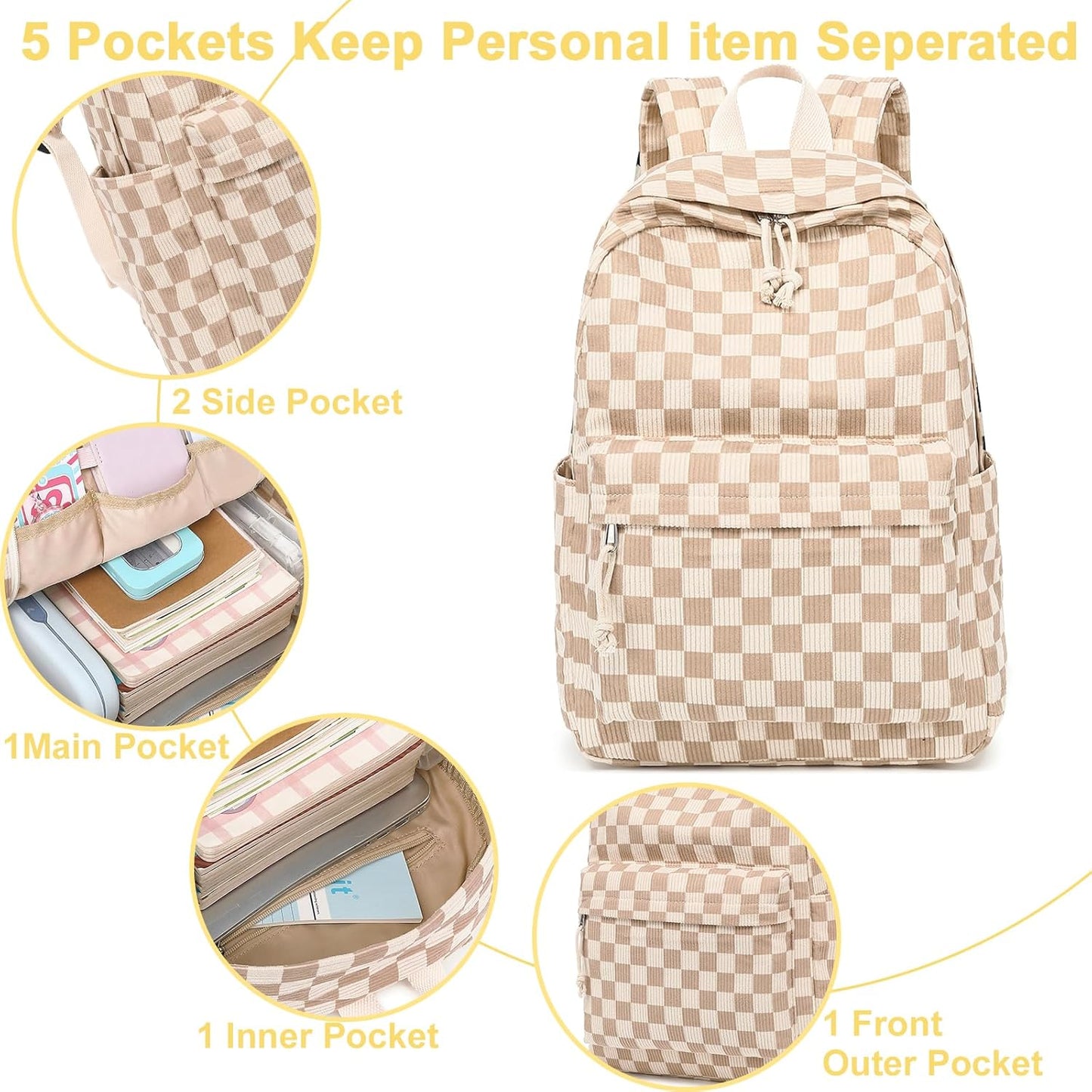 School Backpack for Teen Girls Bookbags Elementary High School Corduroy Laptop Bags Women Travel Daypacks