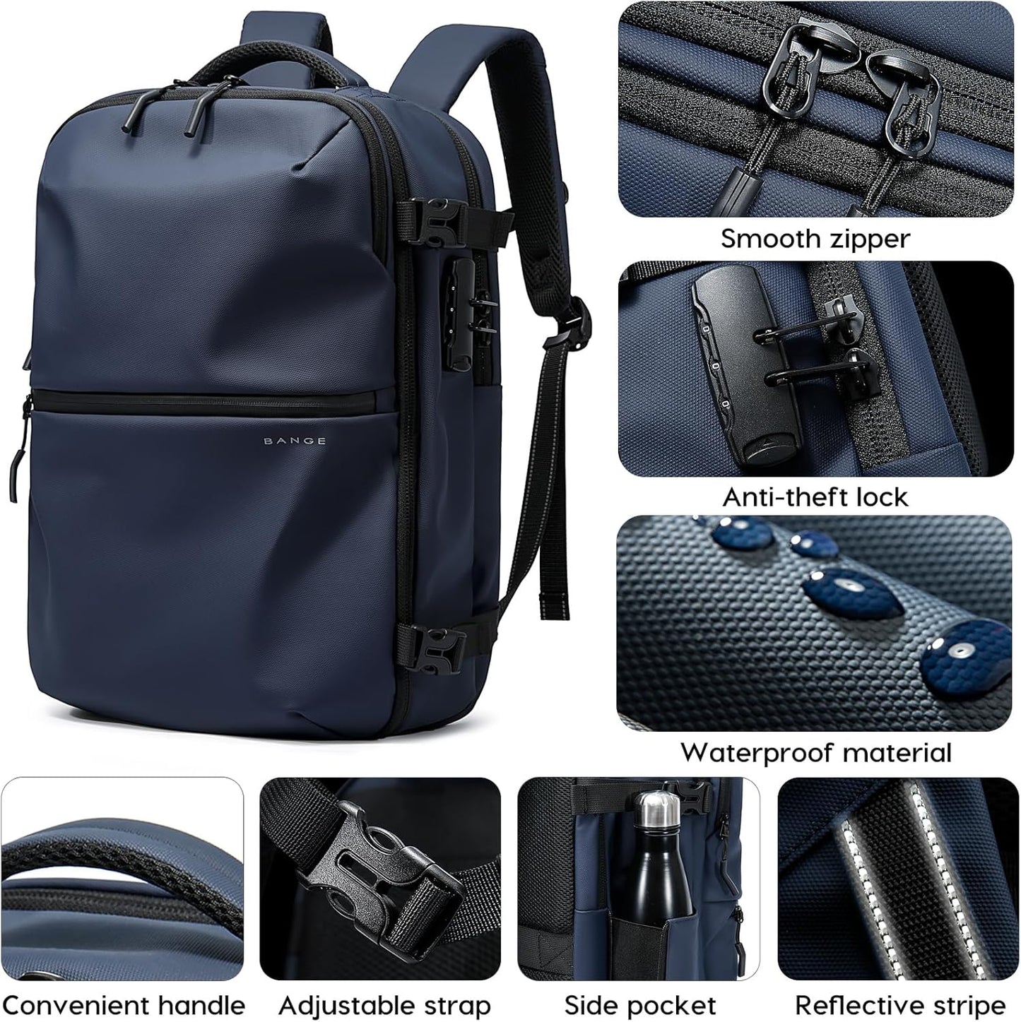 BANGE Travel Backpack with TSA lock version can hold 15.6 inch Laptop suitable Daily Commute and Overnight Flight Approved Anti-theft Bag