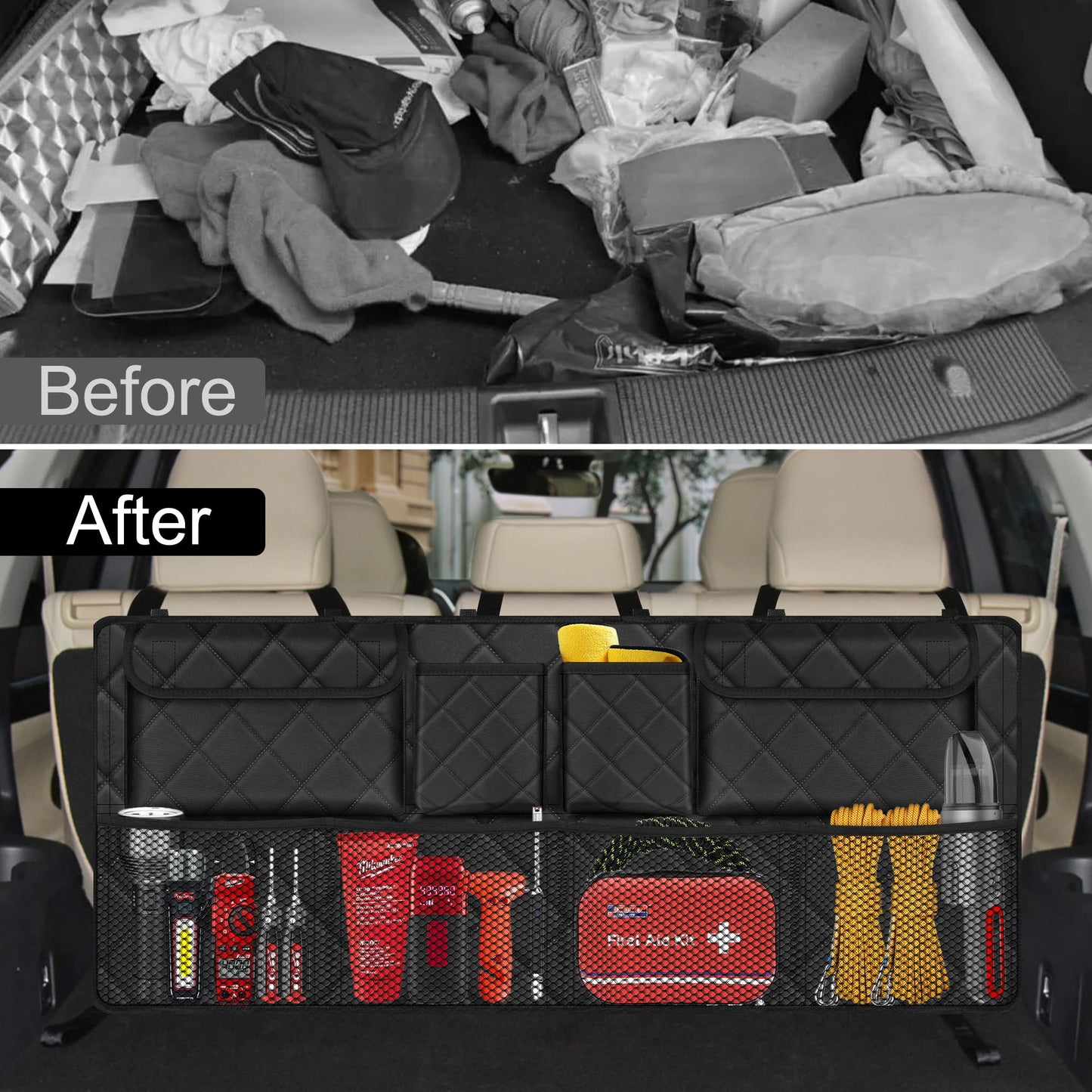 Femuar Car Trunk Organizer, Large Capacity Backseat Trunk Organizer (42"*18"), Collapsible Car