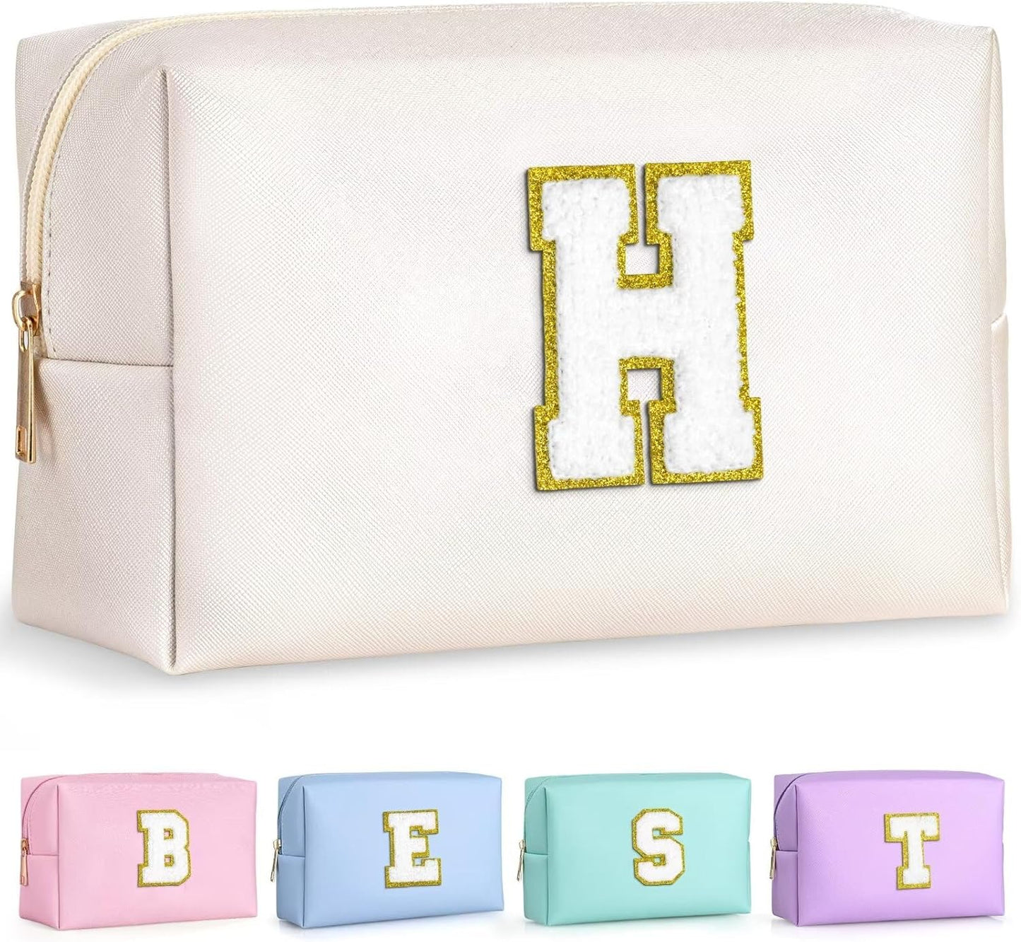 TOPEAST Preppy Bag, Monogrammed Makeup Bags with Zipper, Cute Makeup Pouch, Initial Birthday Gifts