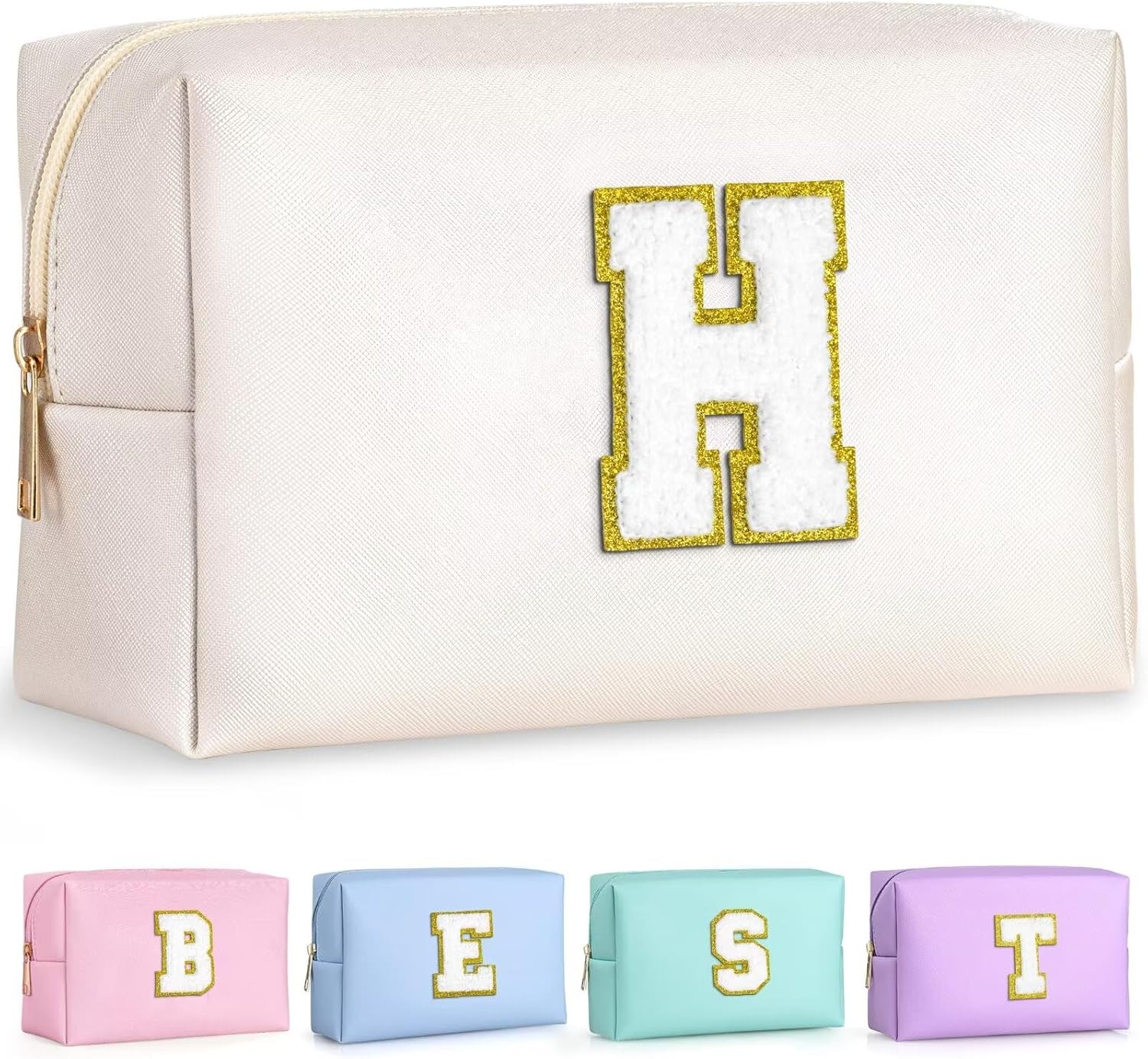 TOPEAST Preppy Bag, Monogrammed Makeup Bags with Zipper, Cute Makeup Pouch, Initial Birthday Gifts
