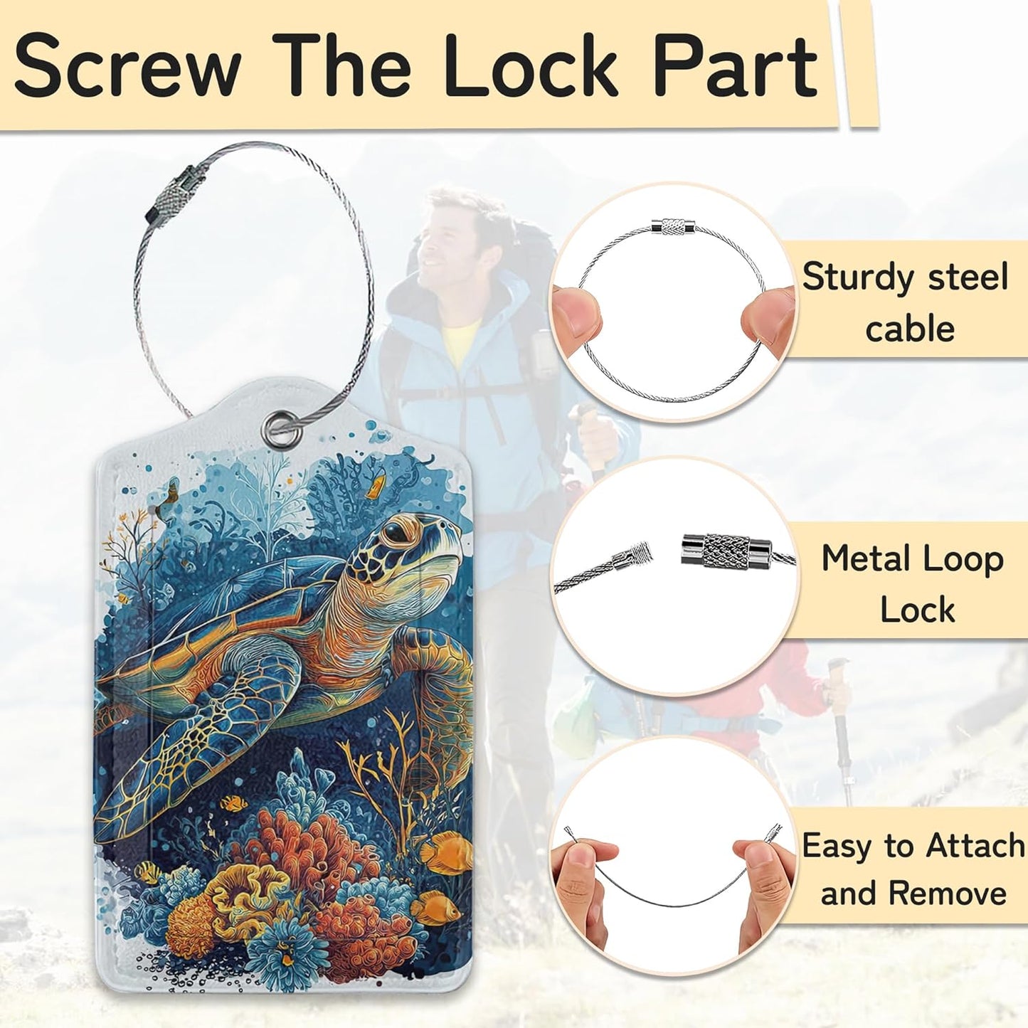 3 PCS Sea Turtle Luggage Tags,Tropical Coral Fish Suitcase Tags Privacy Cover ID Label with Stainless Steel Loop and Address Card for Travel Bag Suitcase