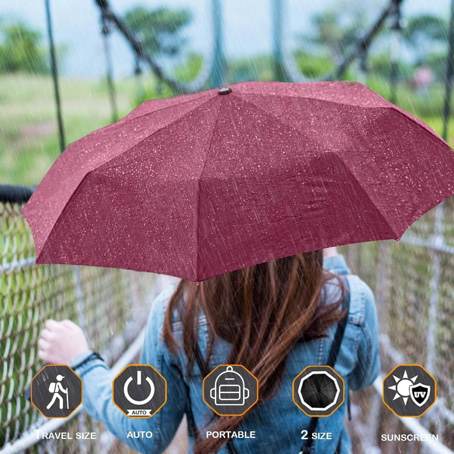 MRTLLOA 42/49 Inch Compact Windproof Travel Umbrella for Rain, Lightweight, Portable, Automatic, Strong, Waterproof Folding Umbrellas for Women, Men and Teenagers