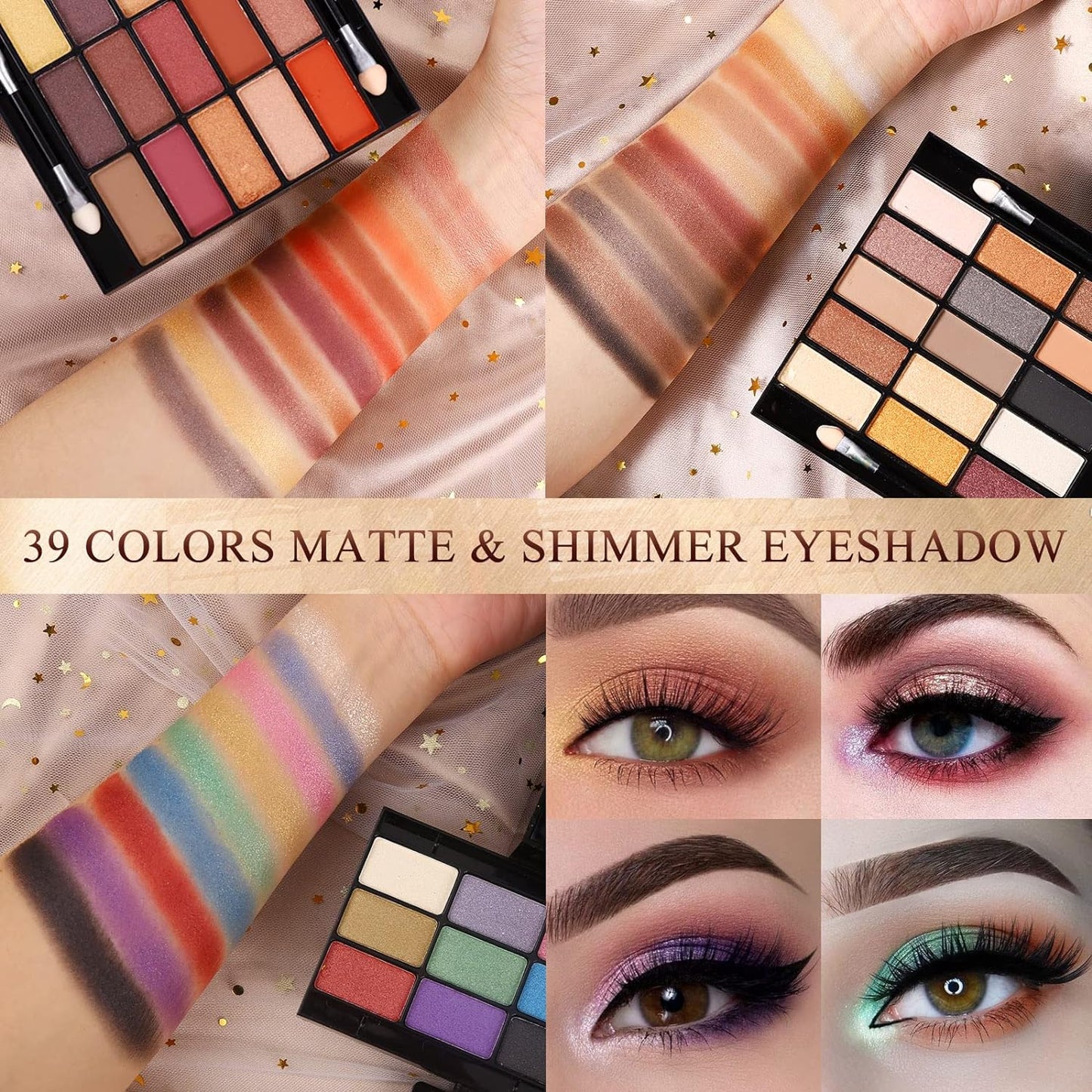Professional Makeup Kit for Women Girls Full Kit with Mirror 58 Colors All in One Make up Gift Set Included Eyeshadow,Compact Powder,Blusher,Lipstick,Eyebrow Pencil,Gitter Gel,Eyeliner,Mascara (Y)