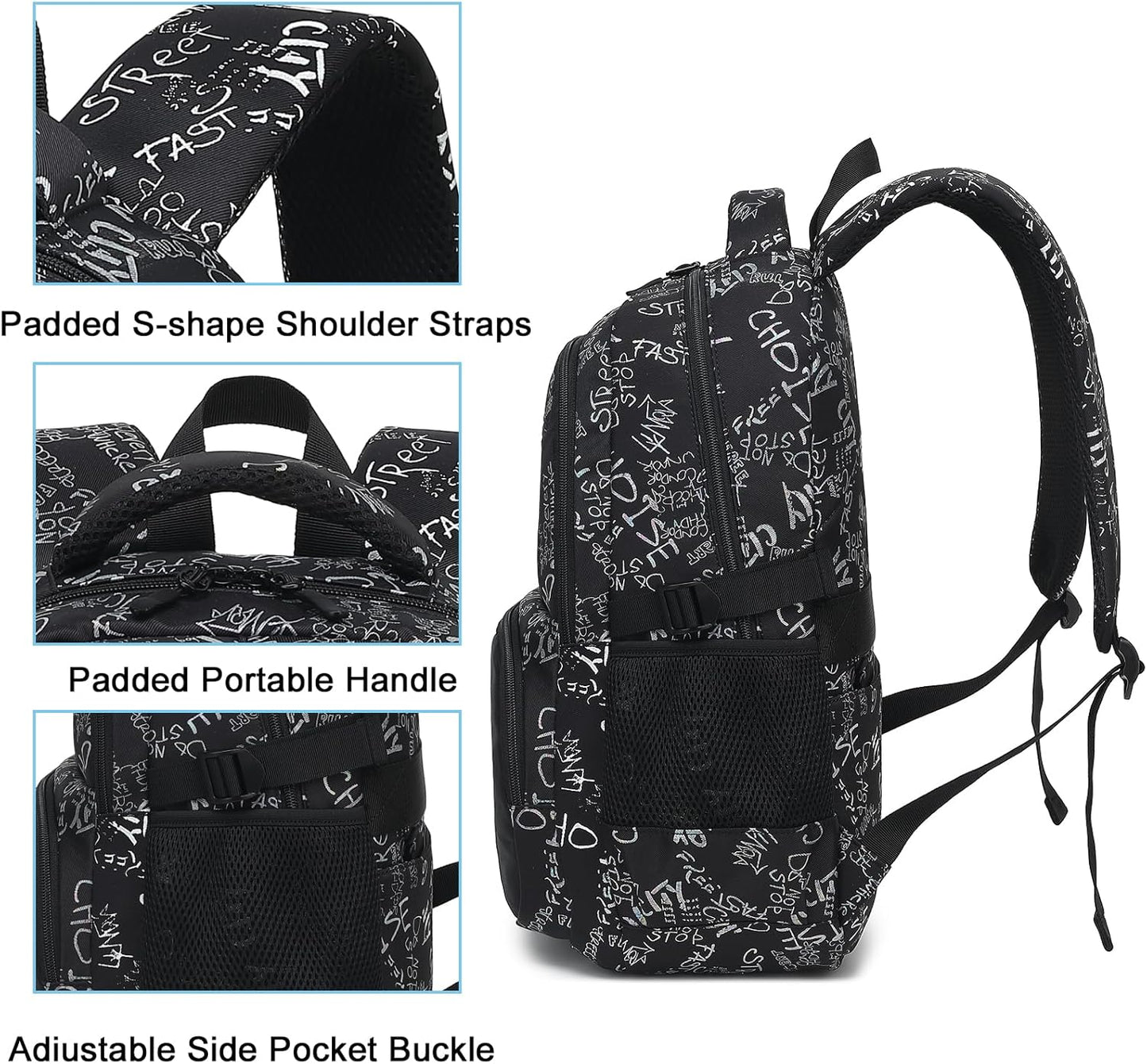 Bluboon Kids Backpack Boys Camo Bookbag Teens Elementary School Bag Daypack Travel Back Pack Middle school (Grey Letter)