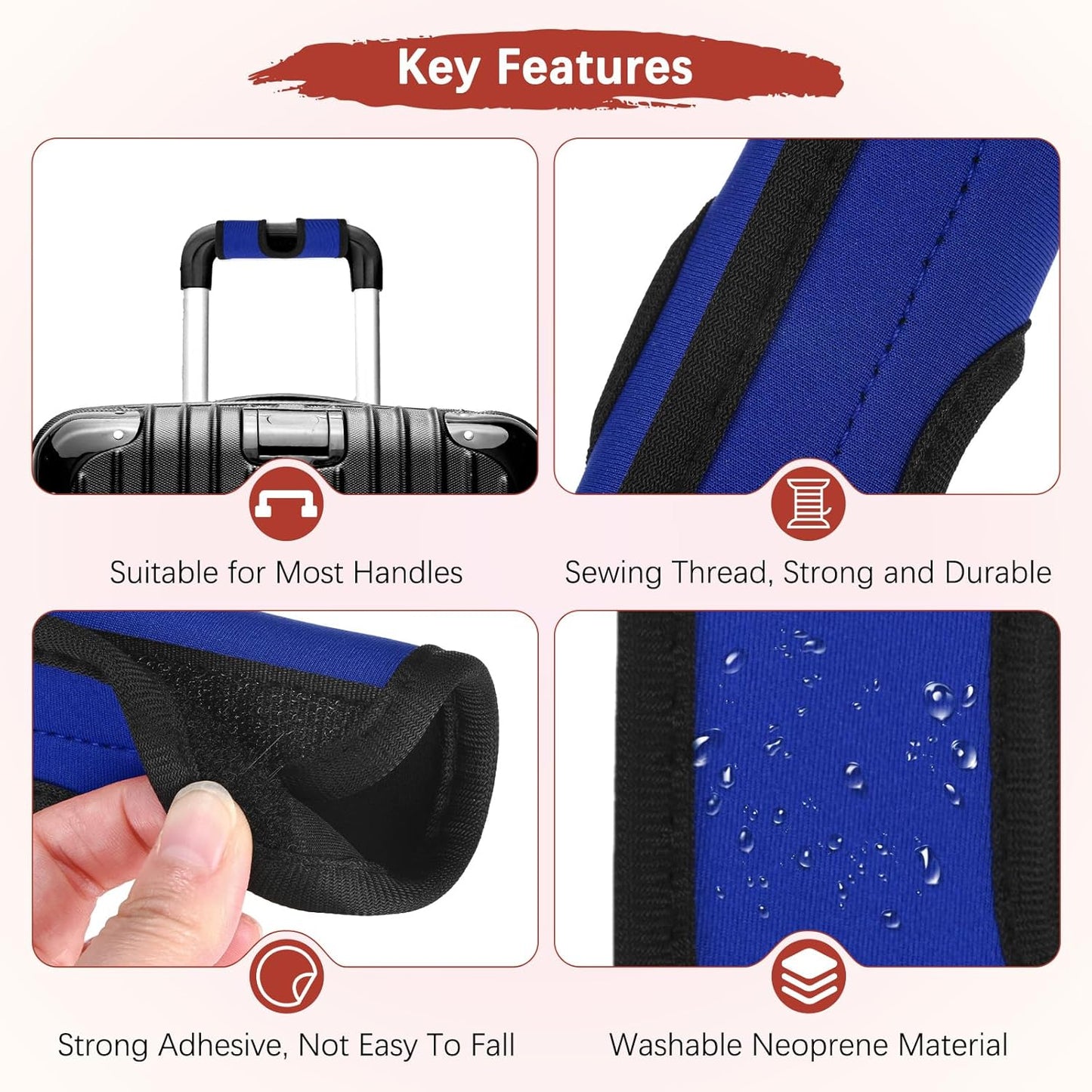 Luggage Handle Wrap [3PCS] - Neoprene Luggage Identifiers Hollow Design Use for Push-Button Suitcase & Trolley Case - [Sapphire Blue-6IN/15CM] Comfort Grip Handle Cover