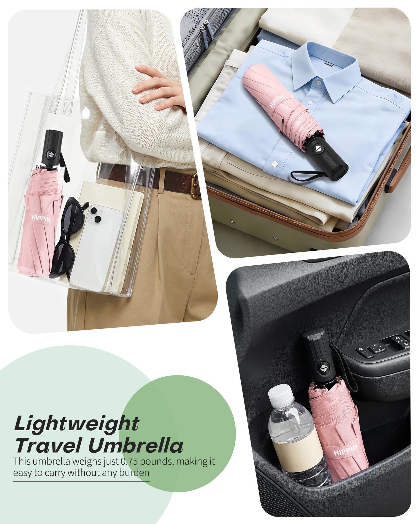 HIPPIH Compact Travel Umbrella for Rain - Windproof Automatic Umbrellas, UV Umbrella for Sun