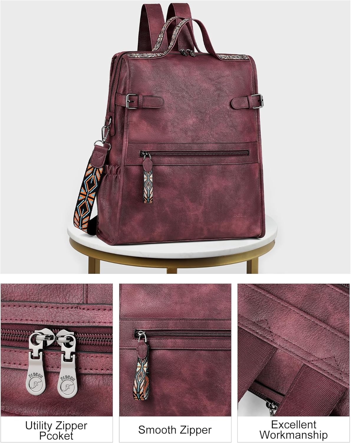 FADEON Leather Laptop Backpack for Women, Designer Ladies Work Travel Computer Backpack with Laptop