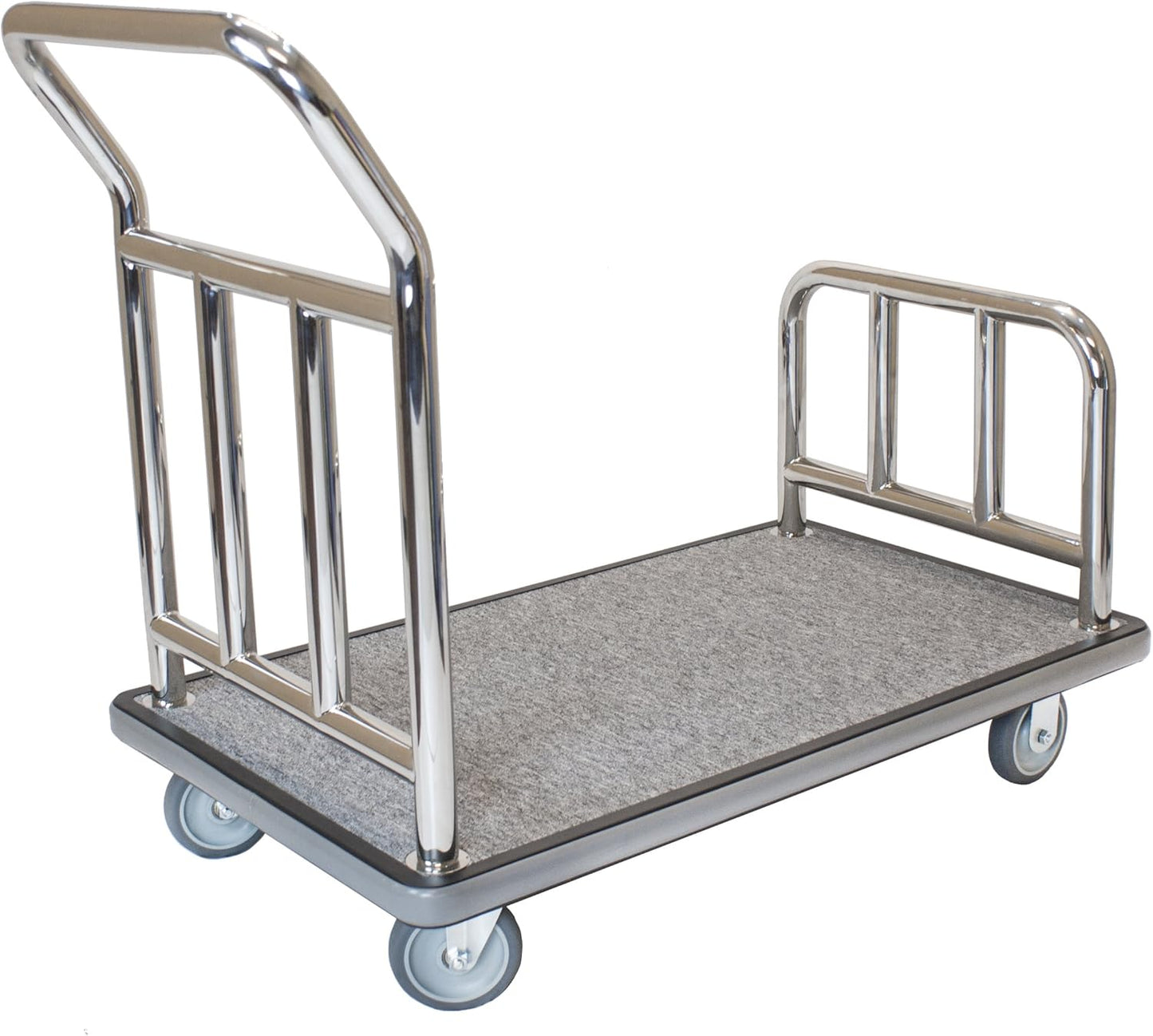 Value Valet Utility Cart - Stainless Steel Hotel Cart w/ Grey Carpet & 5" Wheels - Transporter Condo - Luggage Roller for Travel, Resorts, Conference & Residential Use
