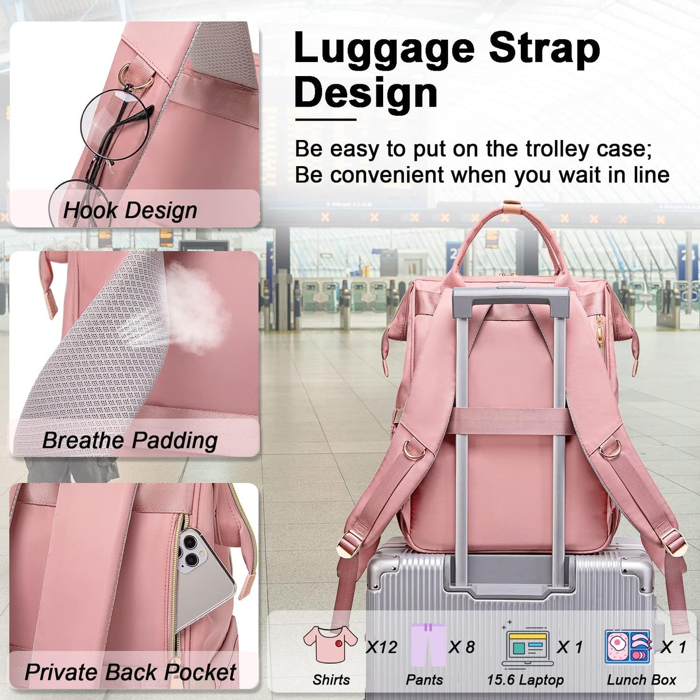 Weitars Lunch Backpack For Women,15.6 Inch Laptop Backpacks For Womens Back pack, Travel