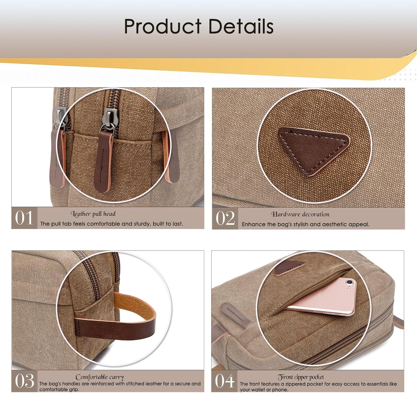 Tumecos Men’s Toiletry Bag Leather Waxed Canvas Shaving Dopp Kit Travel Accessories Organizer Bag