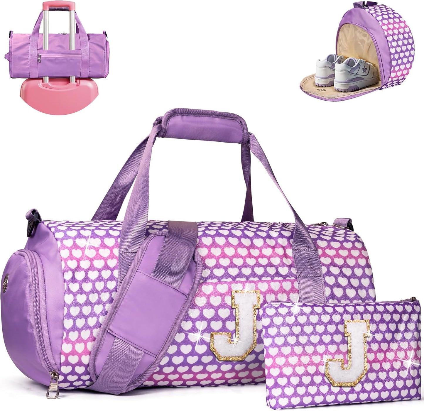 Gifts for Teenage Girl, Girls Travel Duffel Bag, Kids Initial Overnight Bags with Shoe Compartment