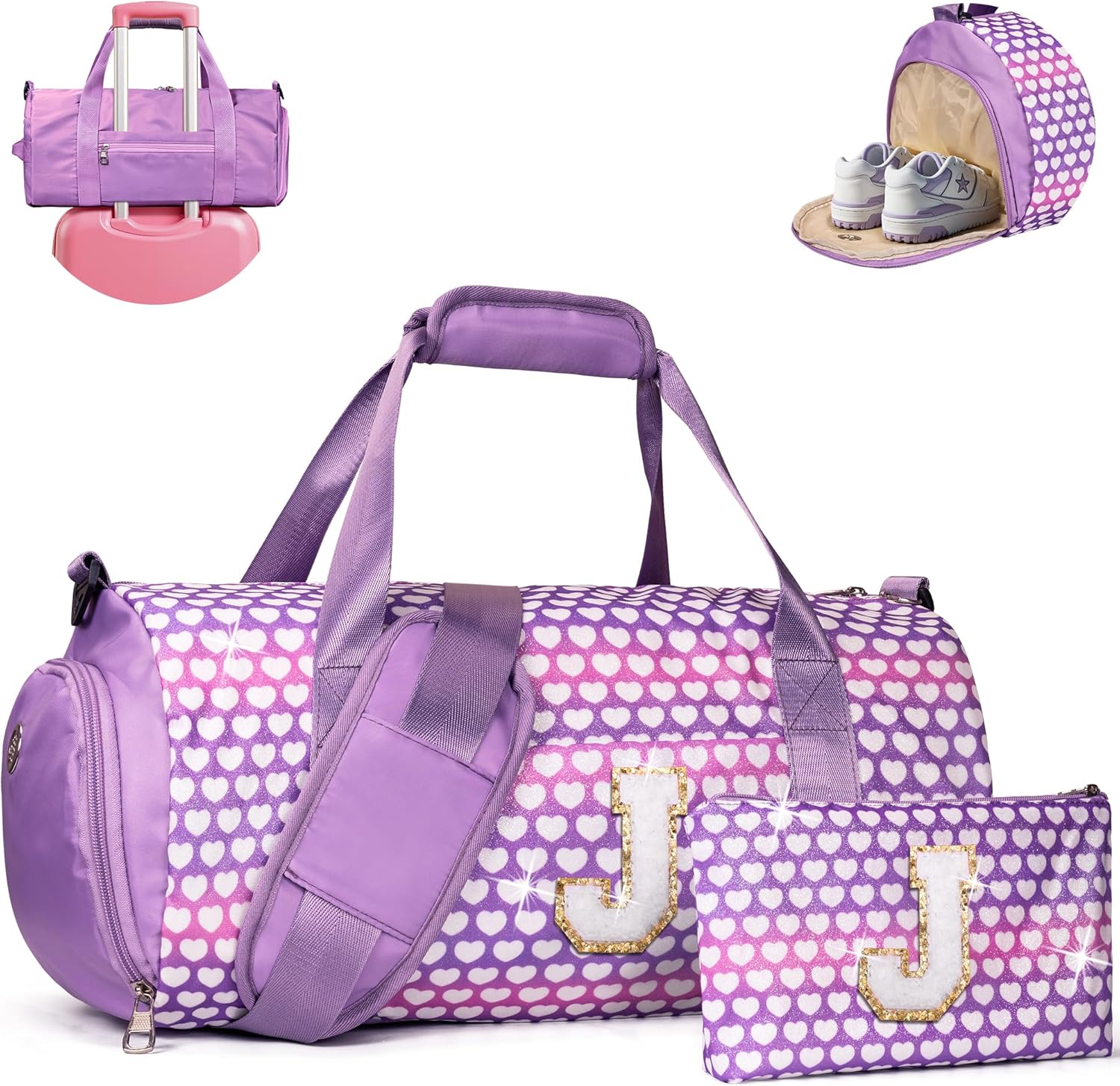 Gifts for Teenage Girl, Girls Travel Duffel Bag, Kids Initial Overnight Bags with Shoe Compartment