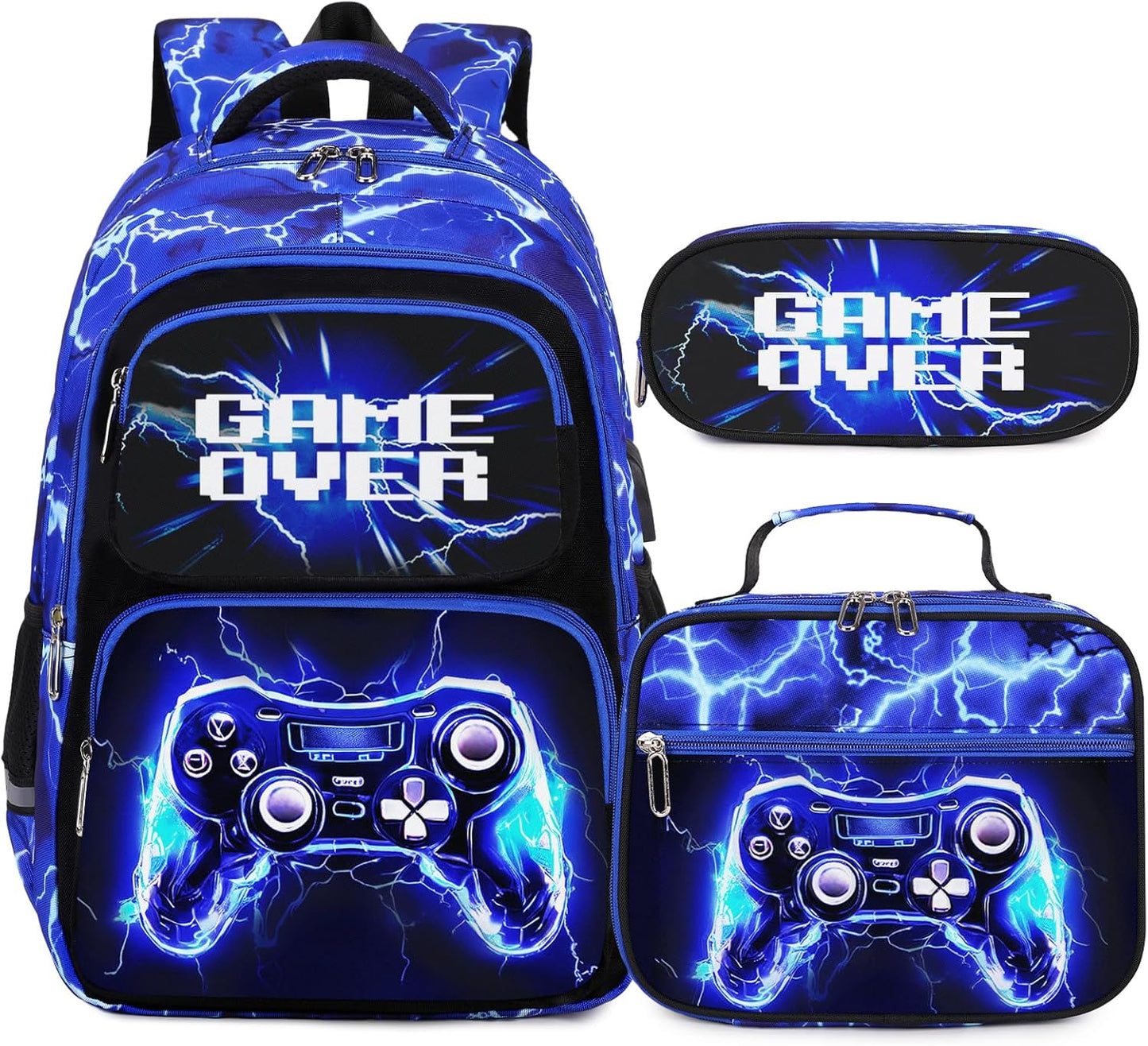 Bevalsa Backpack for Boys, School Bags for Kids, Bookbag for Boys Girls Children Teens Backpacks for Elementary Middle High school Student, Bookbag and Lunch Bag Set with USB Charging Port (Lightning)