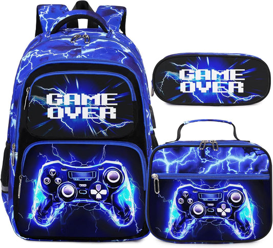 Bevalsa Backpack for Boys, School Bags for Kids, Bookbag for Boys Girls Children Teens Backpacks for Elementary Middle High school Student, Bookbag and Lunch Bag Set with USB Charging Port (Lightning)