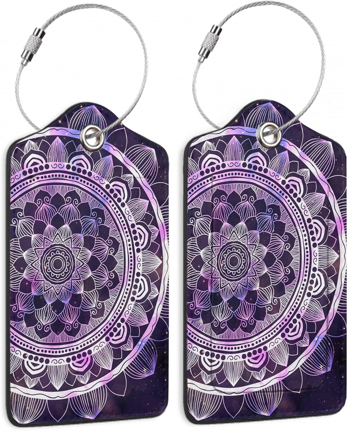 Luggage Tags for Suitcase,2 Pack Boho Mandala Luggage Tag Galaxy Starry Leather Privacy Cover ID Label with Stainless Steel Loop for Women Men Kids Girls Travel